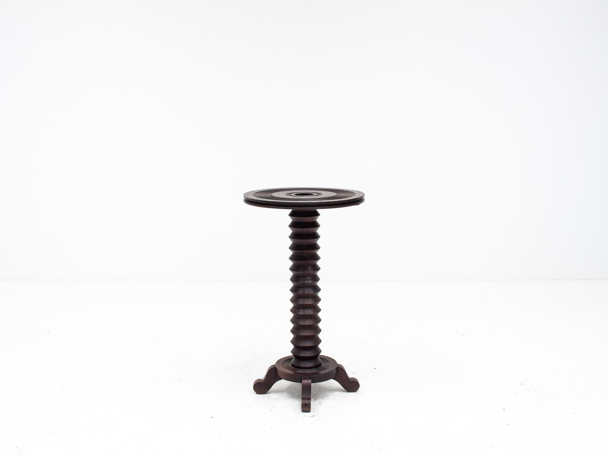 A Vintage French Pedestal Table With Turned Base, Reminiscent of Charles Dudouyt For Sale 9