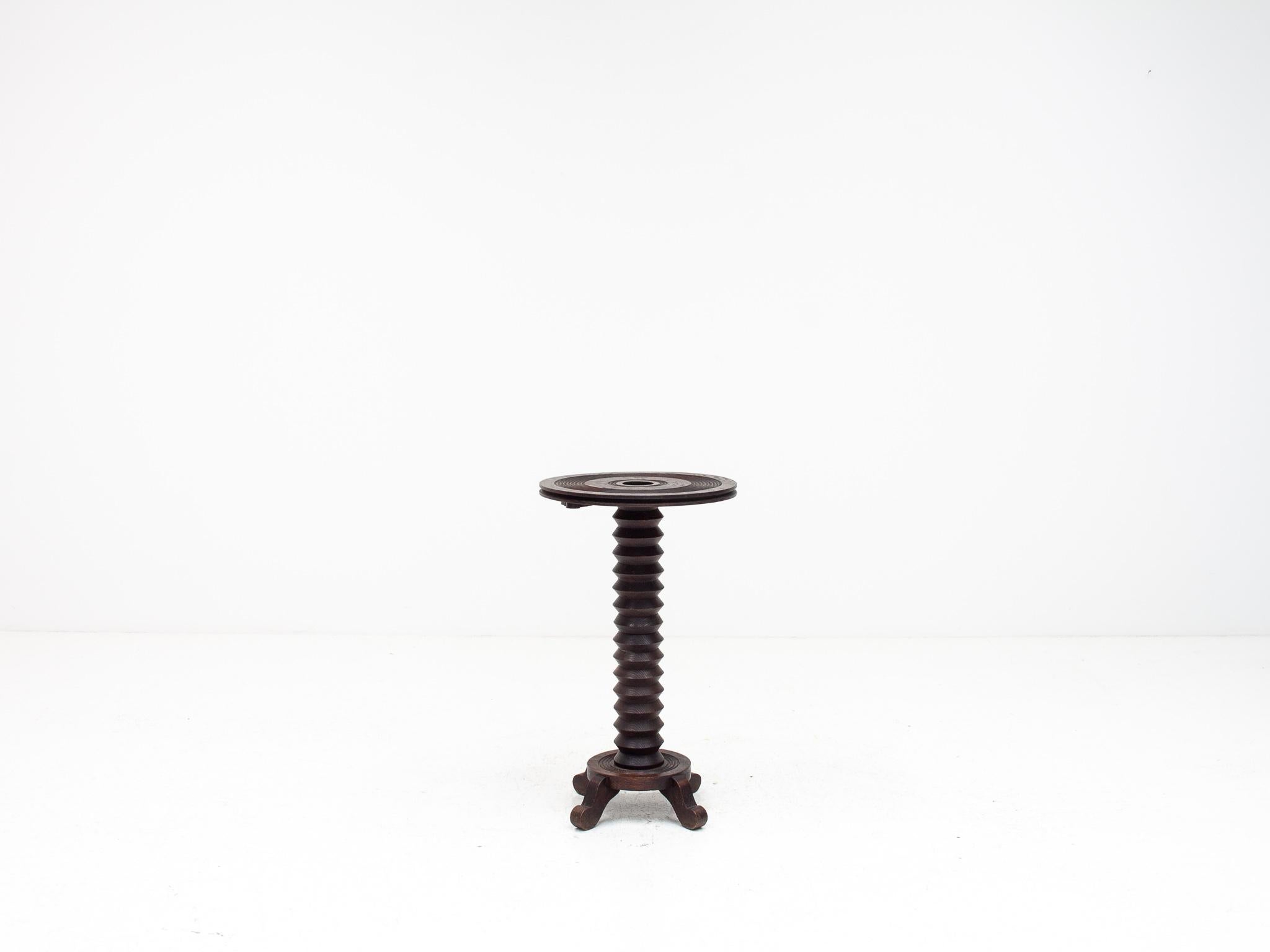 Rustic A Vintage French Pedestal Table With Turned Base, Reminiscent of Charles Dudouyt For Sale