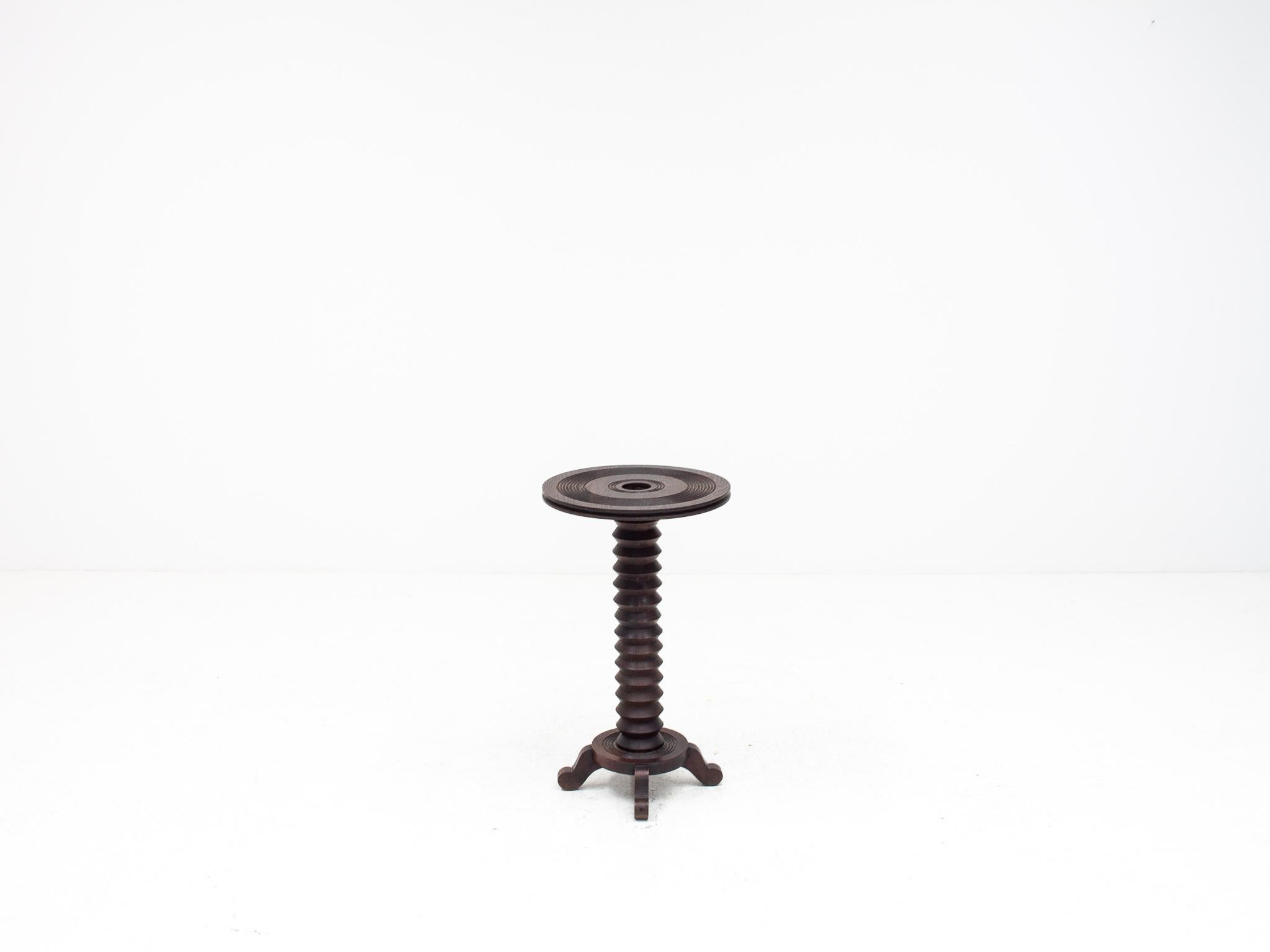 Wood A Vintage French Pedestal Table With Turned Base, Reminiscent of Charles Dudouyt For Sale