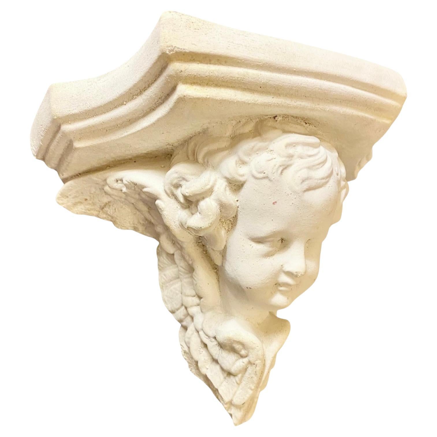 Ménsula de pared de ángel querubín de estilo neoclásico francés de escayola vintage