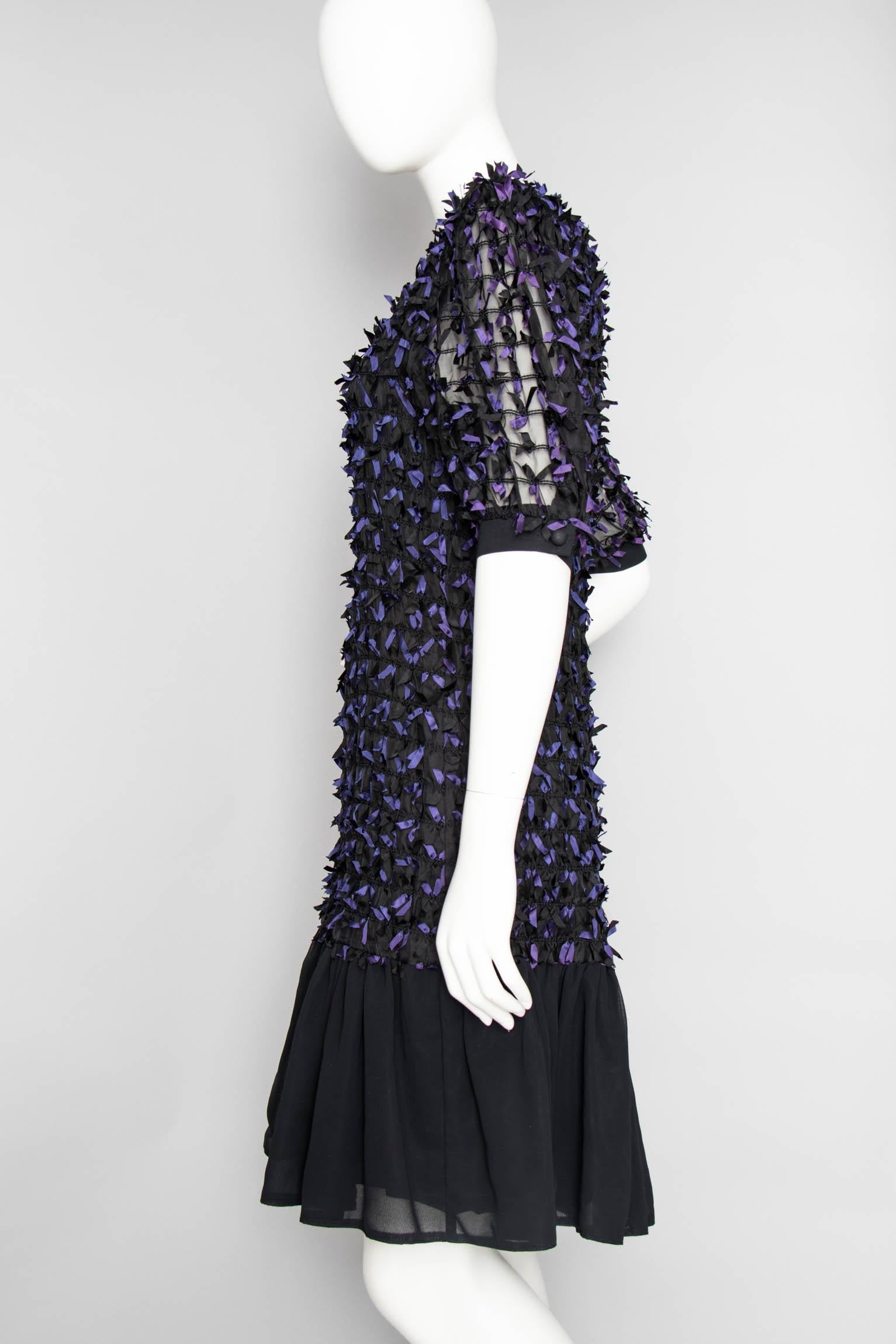 A Vintage Givenchy Black Cocktail Dress With Purple Bows  In Good Condition In Copenhagen, DK