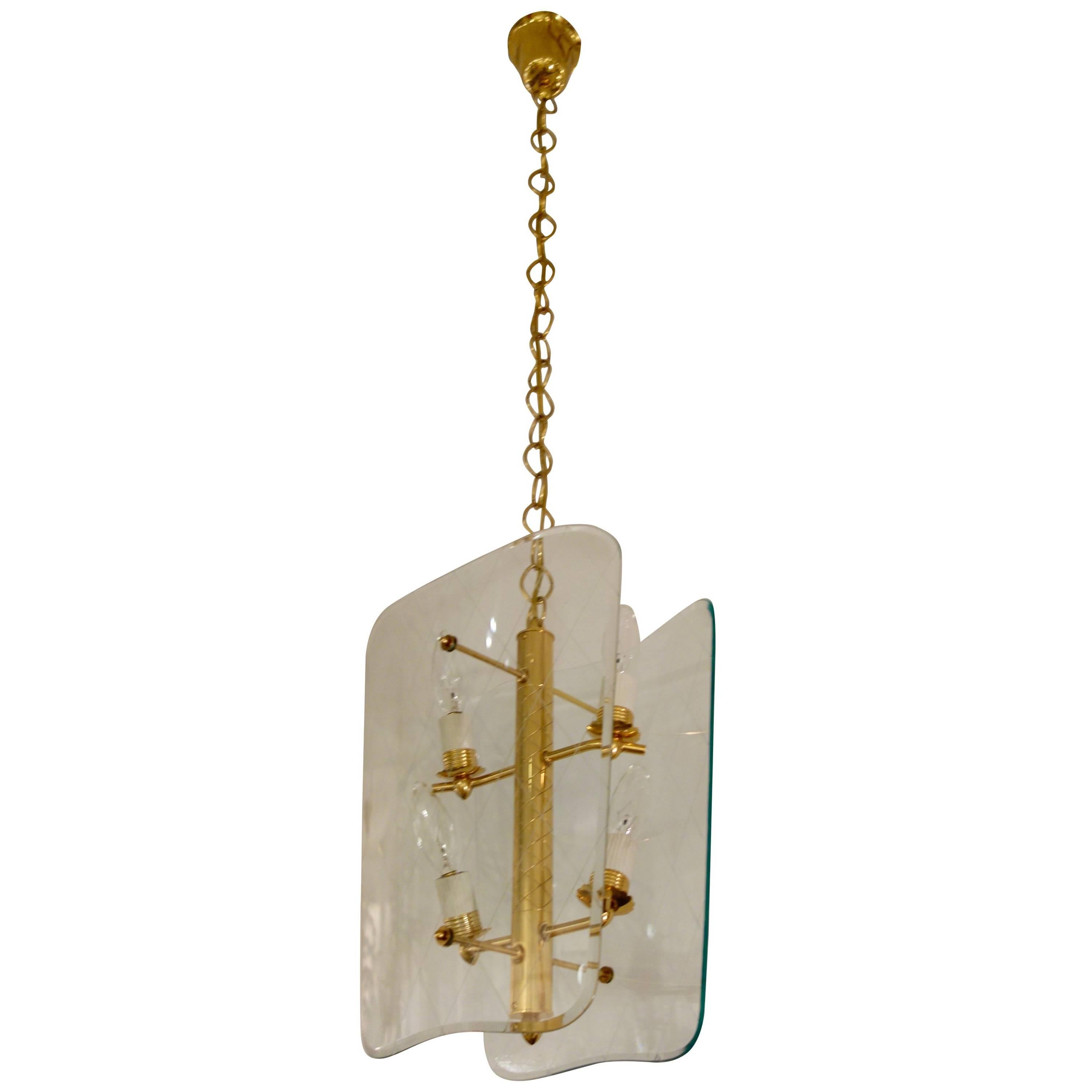 Laterne oder Kronleuchter aus Glas und Messing im Pietro Chiesa-Stil von Pietro Chiesa im Angebot