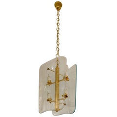 Retro Glass and Brass Pietro Chiesa Style Lantern or Chandelier