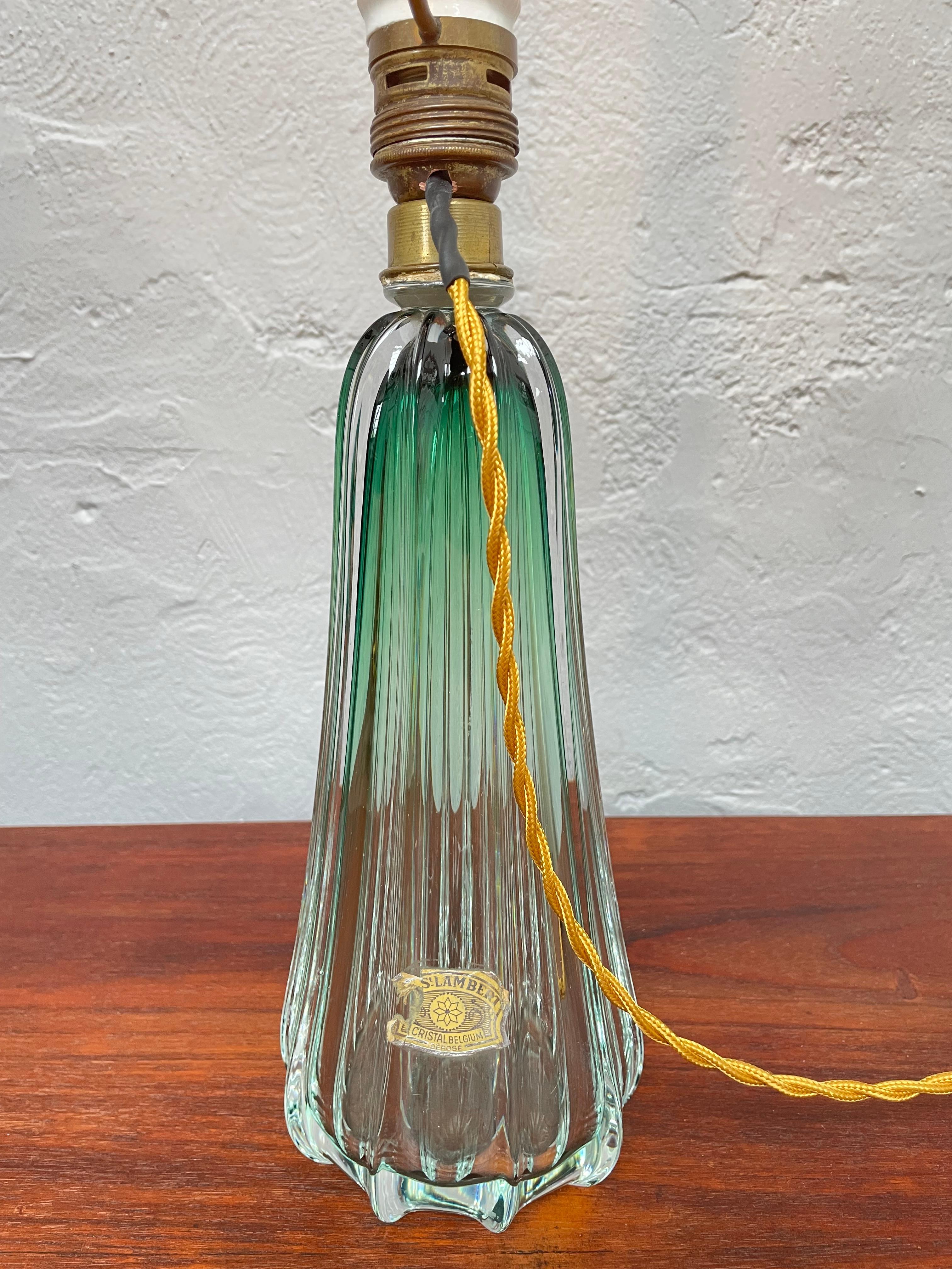 Fatto a mano Lampada da tavolo in vetro vintage di Val Saint Lambert, Belgio in vendita
