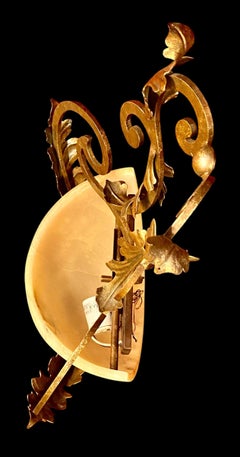 A Vintage Gold Leaf Iron And Alabaster Wall Sconce