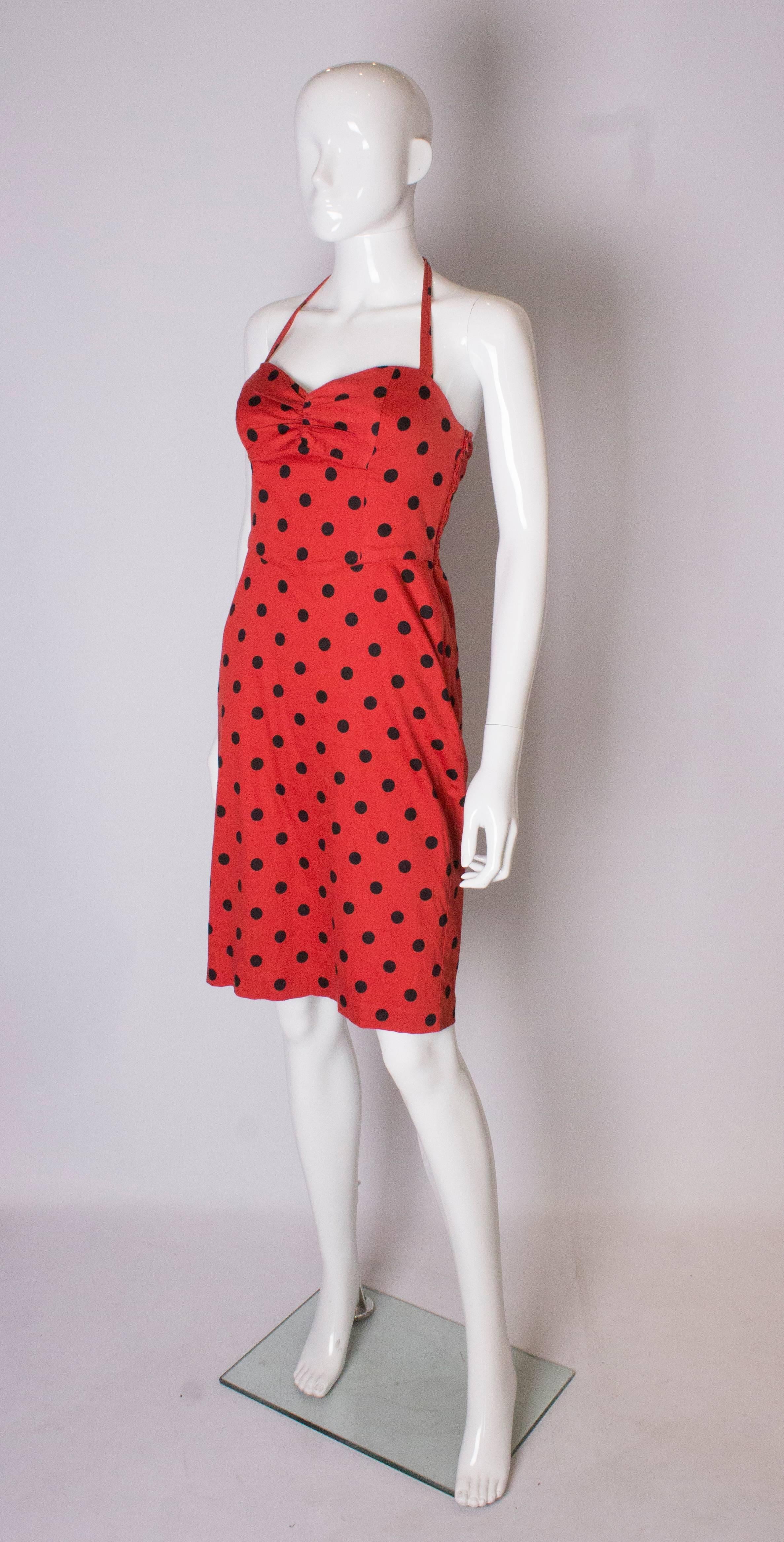 Vintage Polka-Dot-Kleid mit Neckholder von Betsey Johnson  (Rot) im Angebot