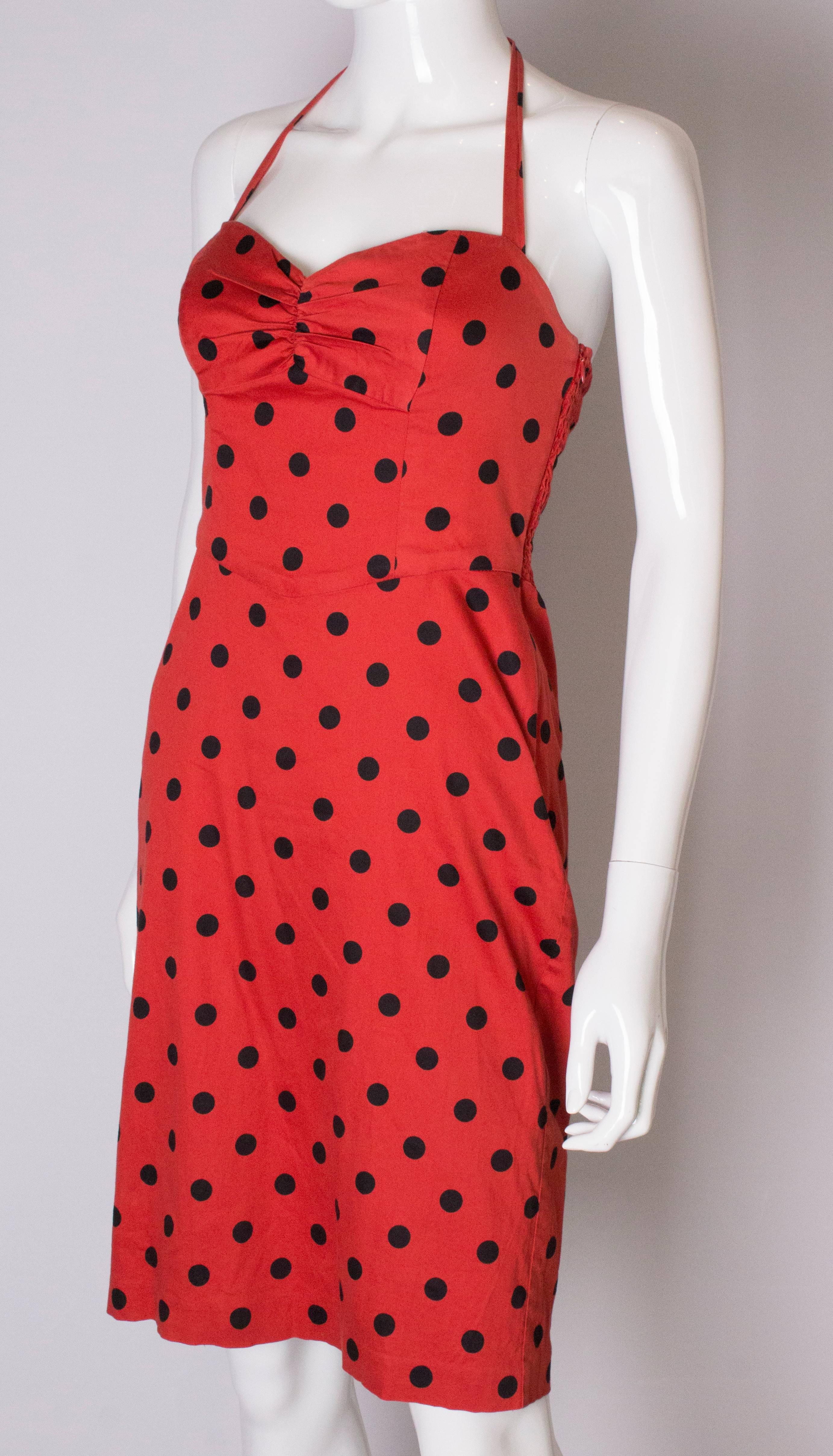 Vintage Polka-Dot-Kleid mit Neckholder von Betsey Johnson  im Zustand „Gut“ im Angebot in London, GB