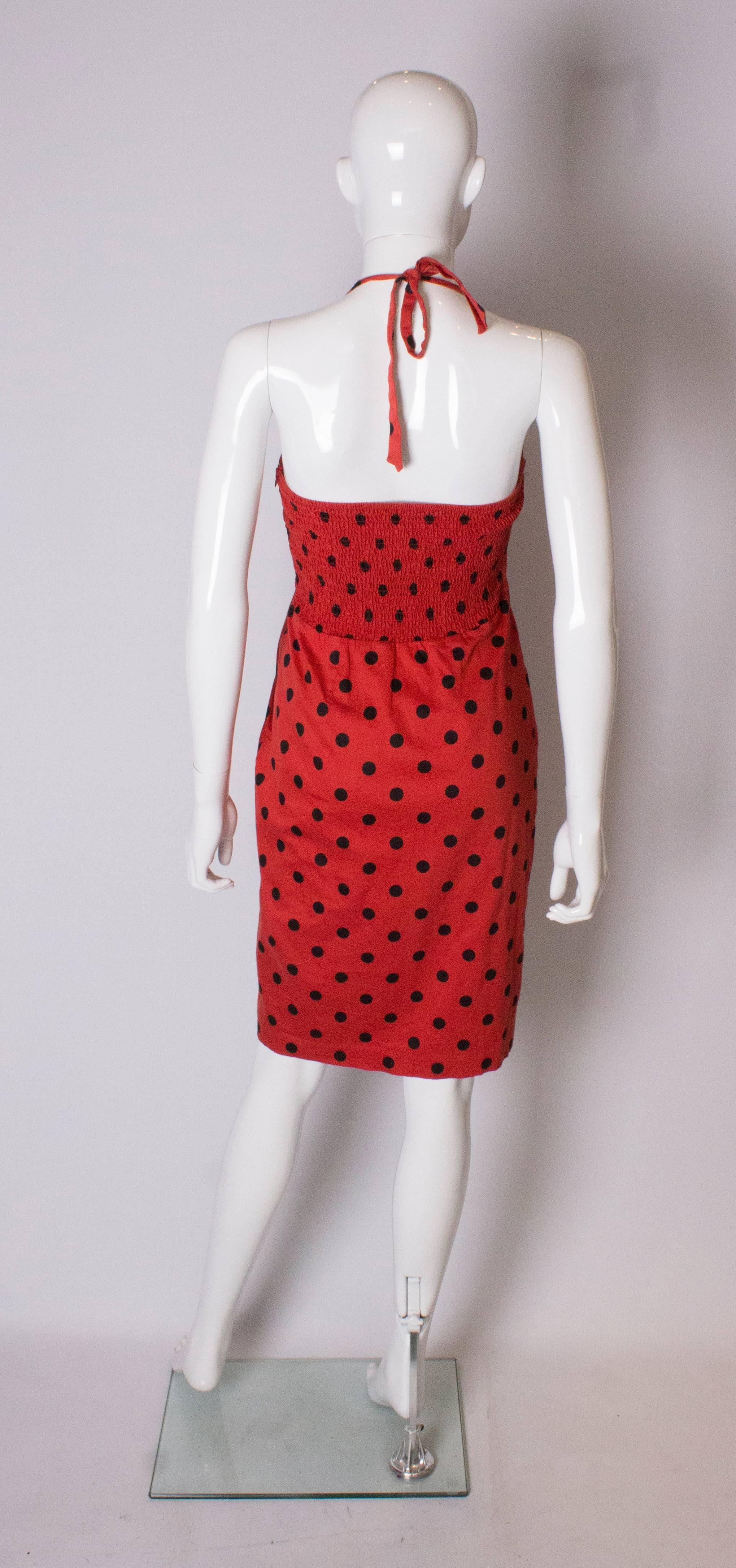 Red A Vintage Halter Neck Polka Dot Dress by Betsey Johnson  For Sale