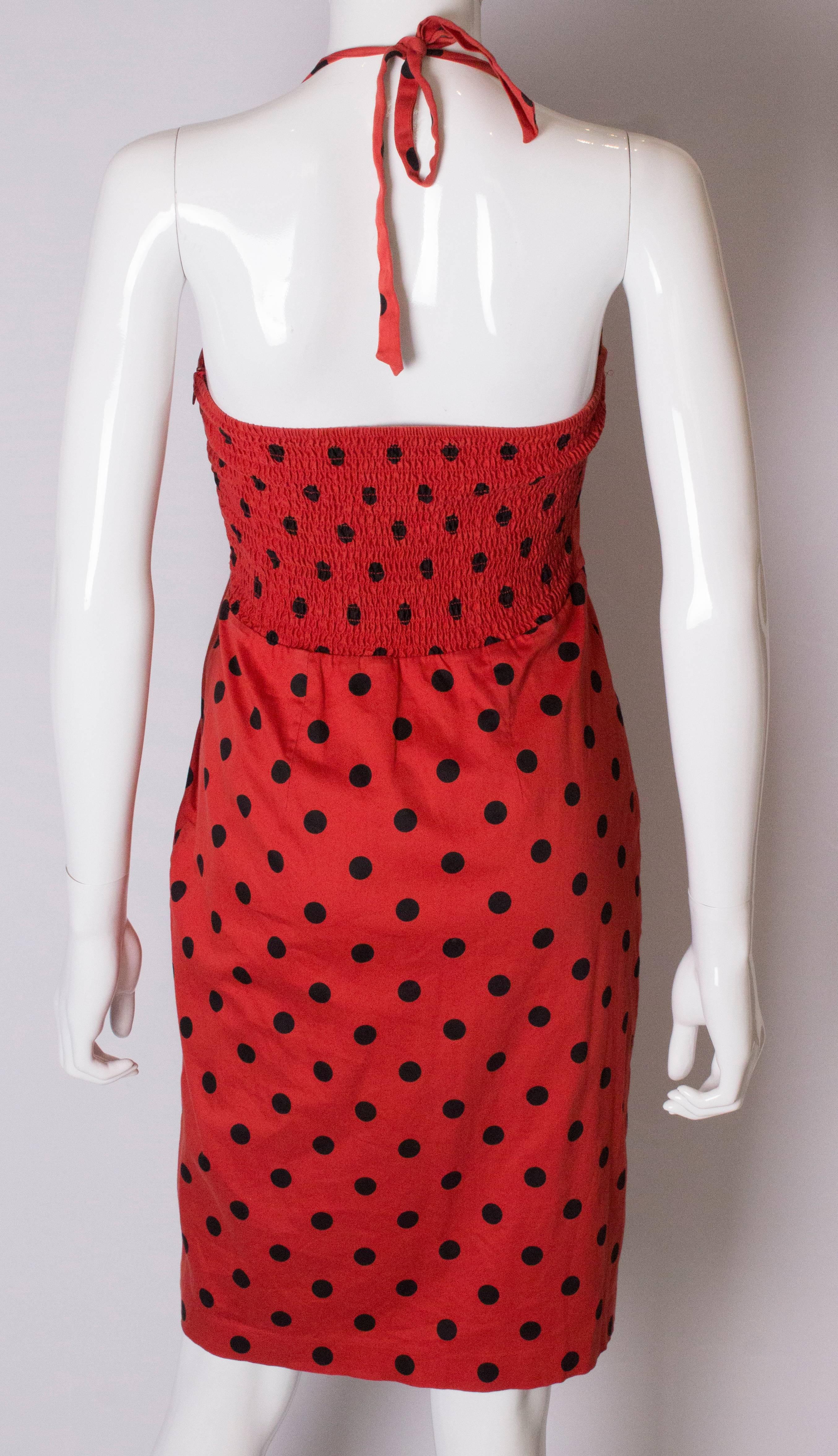 A Vintage Halter Neck Polka Dot Dress by Betsey Johnson  In Good Condition For Sale In London, GB