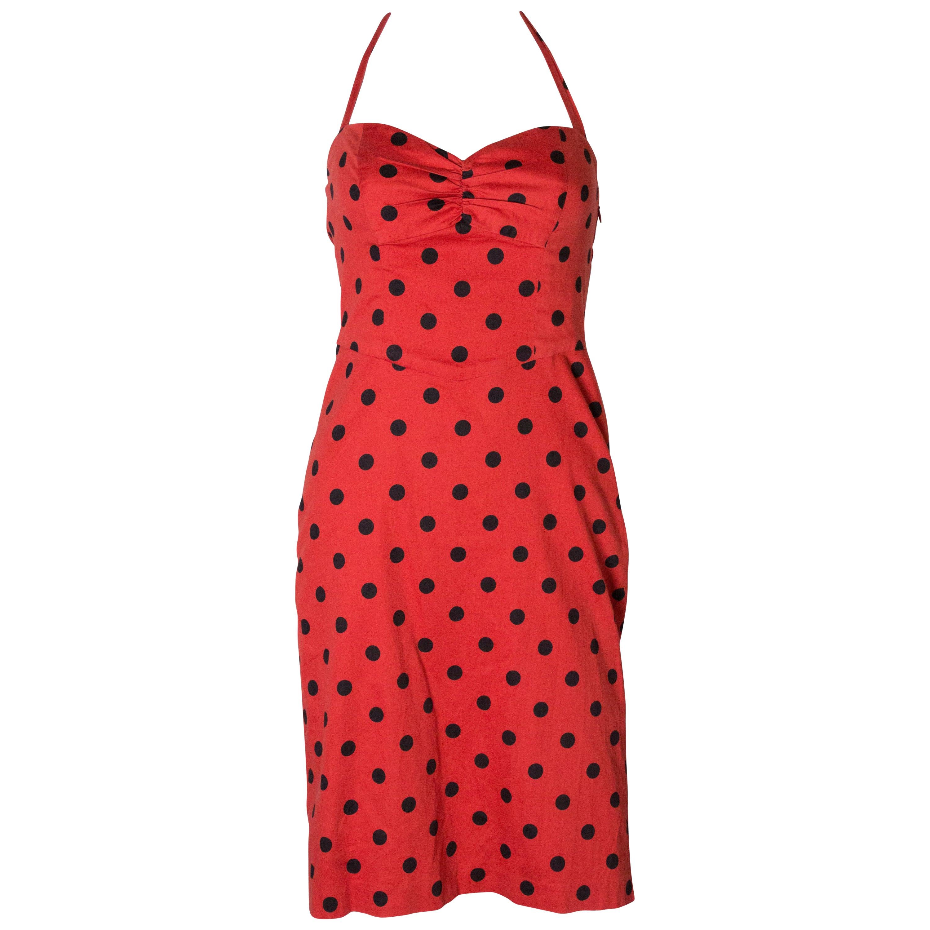 Vintage Polka-Dot-Kleid mit Neckholder von Betsey Johnson  im Angebot