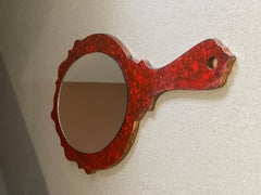 A vintage Handheld Mirror in a Wooden Frame, Mack-up Floral Hand Painted Mirror