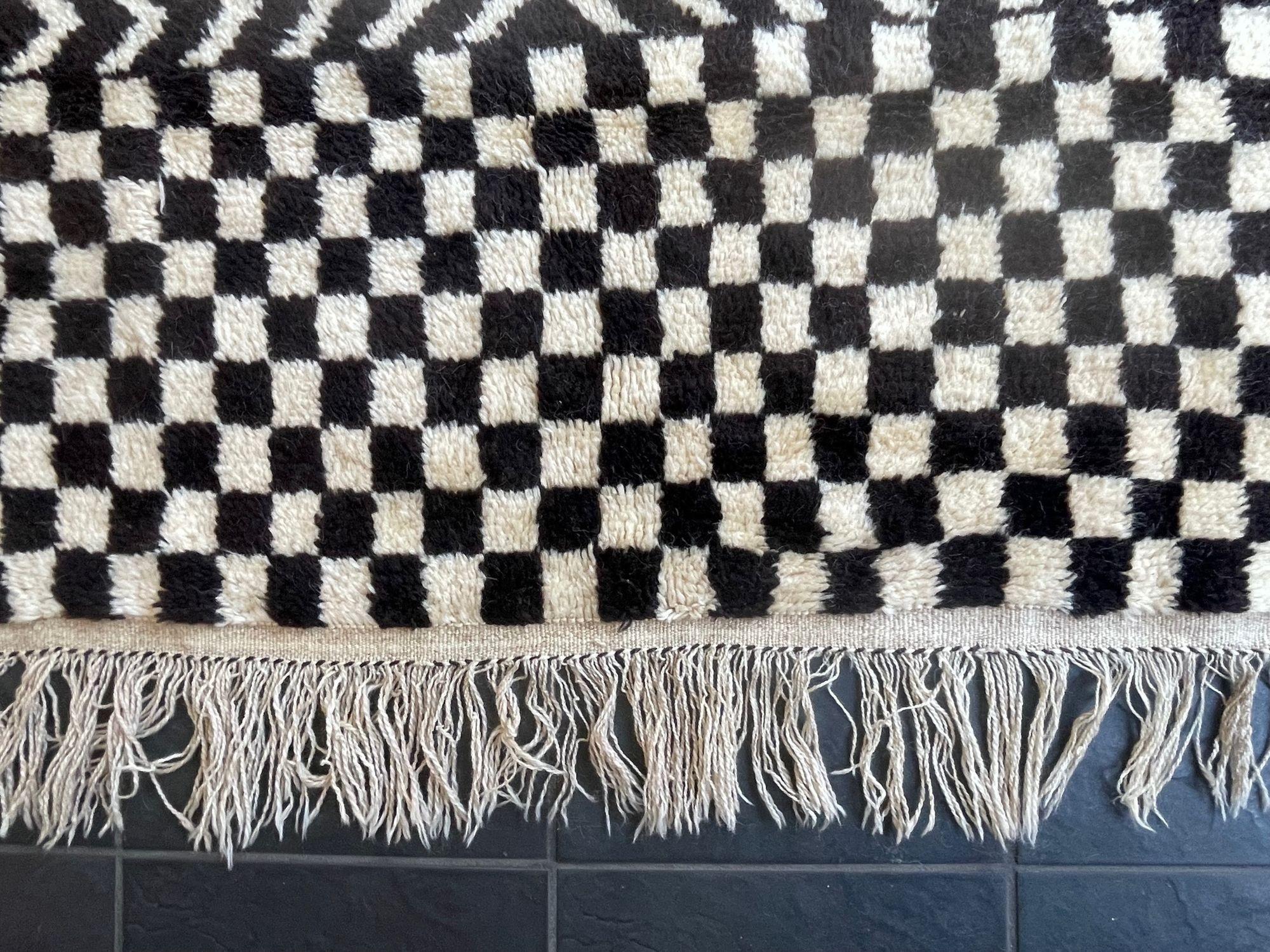 Wool Vintage Handmade Moroccan Checkerboard and Zig Zag Berber Rug