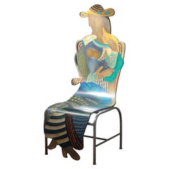 Chaise vintage en fer et Wood Wood peinte à la main d'après Picasso, 20e siècle