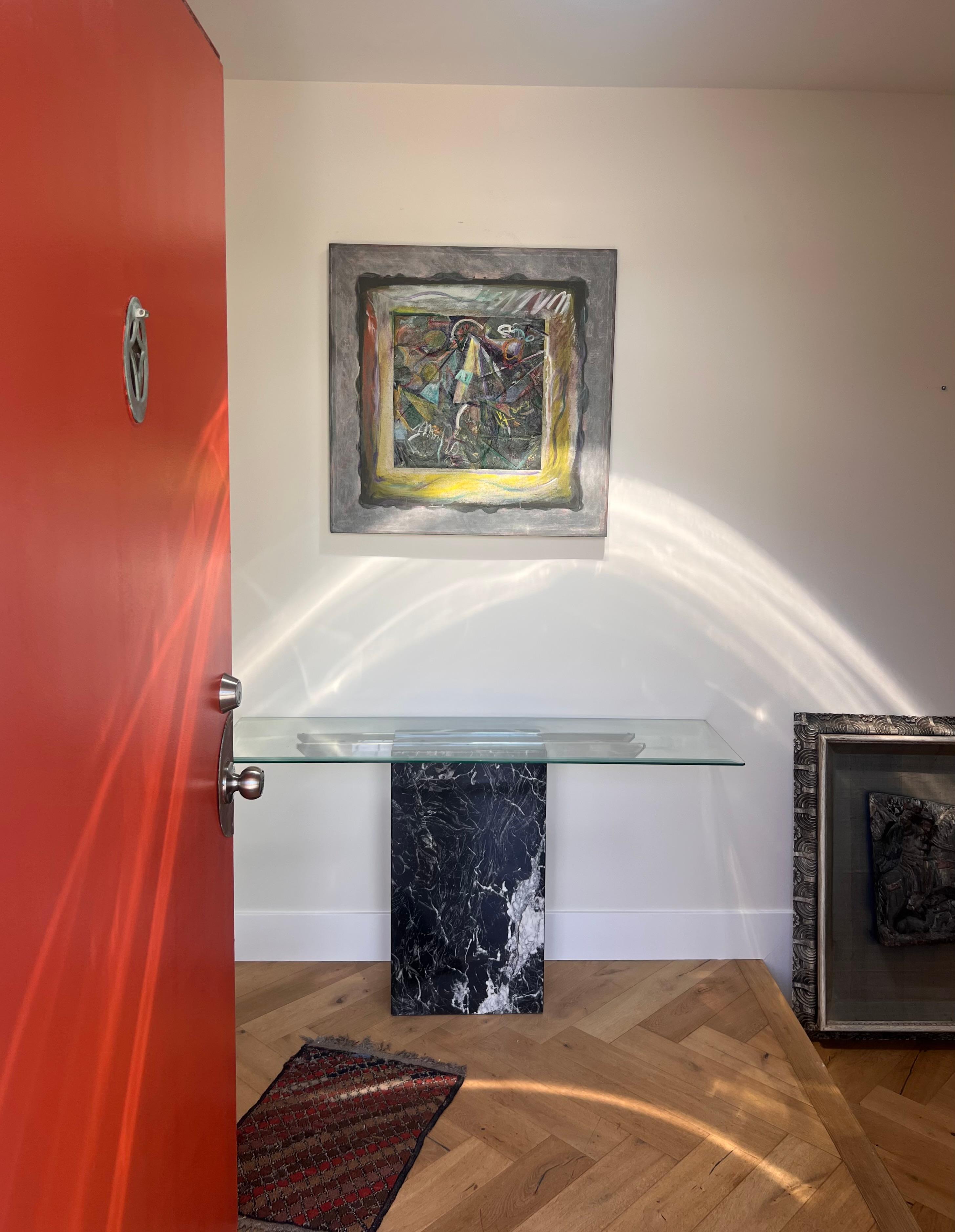 A vintage Italian black marble console table with chrome and glass, late 20th c. For Sale 4