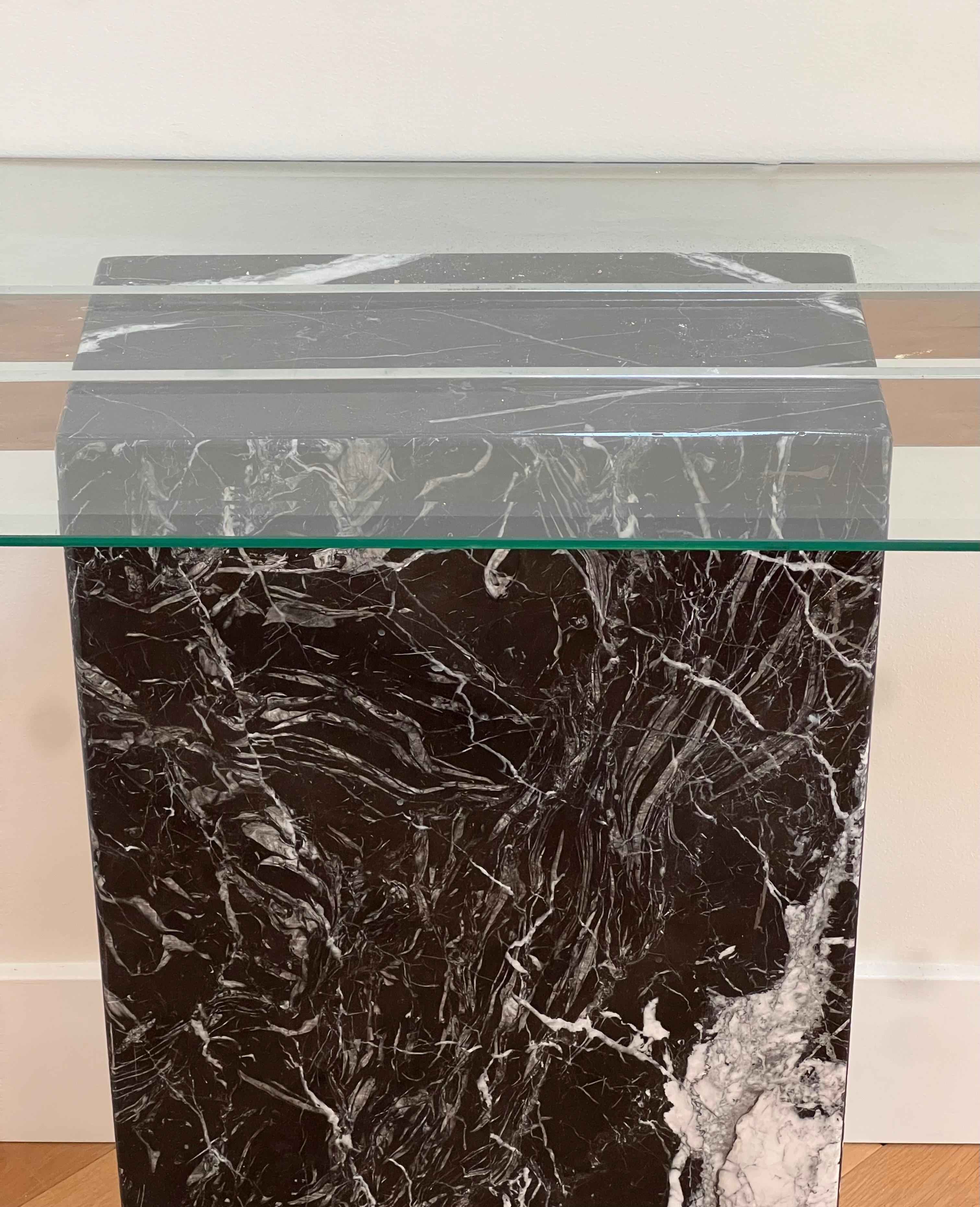 Post-Modern A vintage Italian black marble console table with chrome and glass, late 20th c. For Sale