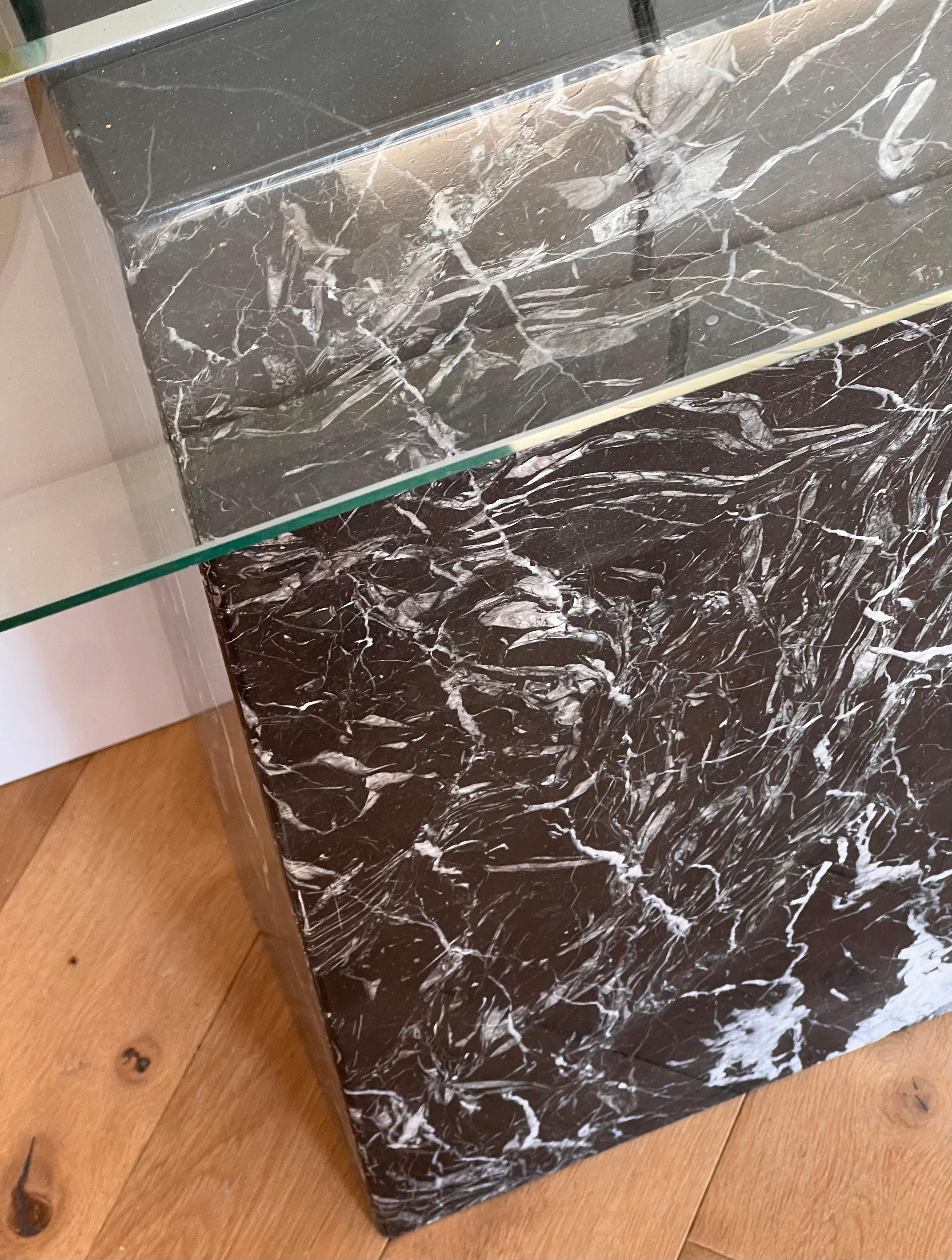 Late 20th Century A vintage Italian black marble console table with chrome and glass, late 20th c. For Sale
