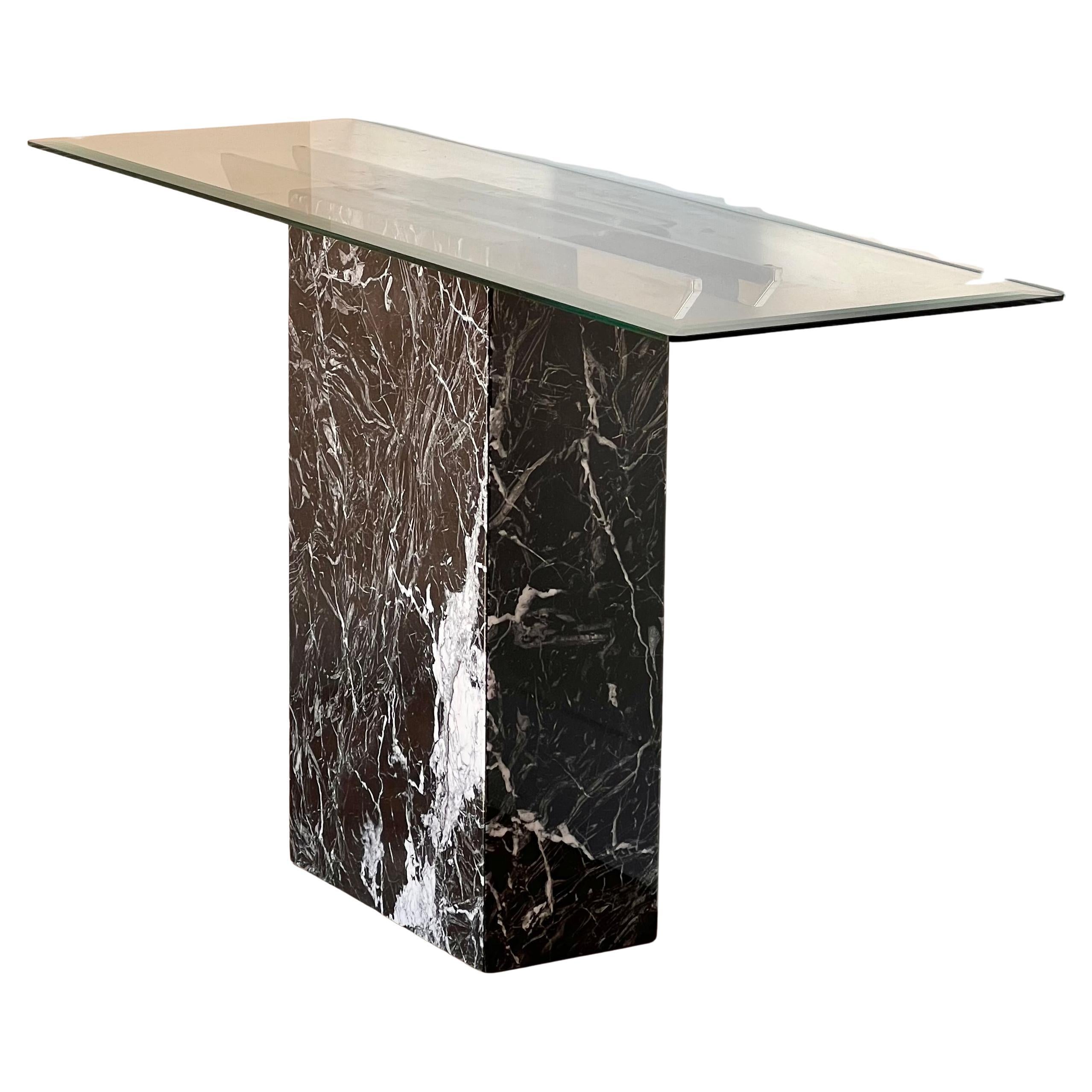 A vintage Italian black marble console table with chrome and glass, late 20th c. For Sale