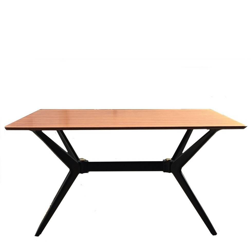 Italian Dining Table with a Sculptural Base with Brass, 1950s For Sale