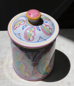 A vintage Italian hand-painted ceramic pot with lid by Vietri, 1981