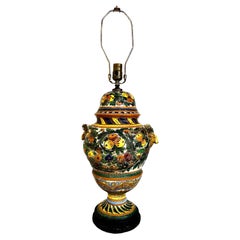 A Vintage Italian Majolica Lamp with Rams’ Heads Handles A Vintage Italian Majolica Lamp with Rams’ Heads Handles