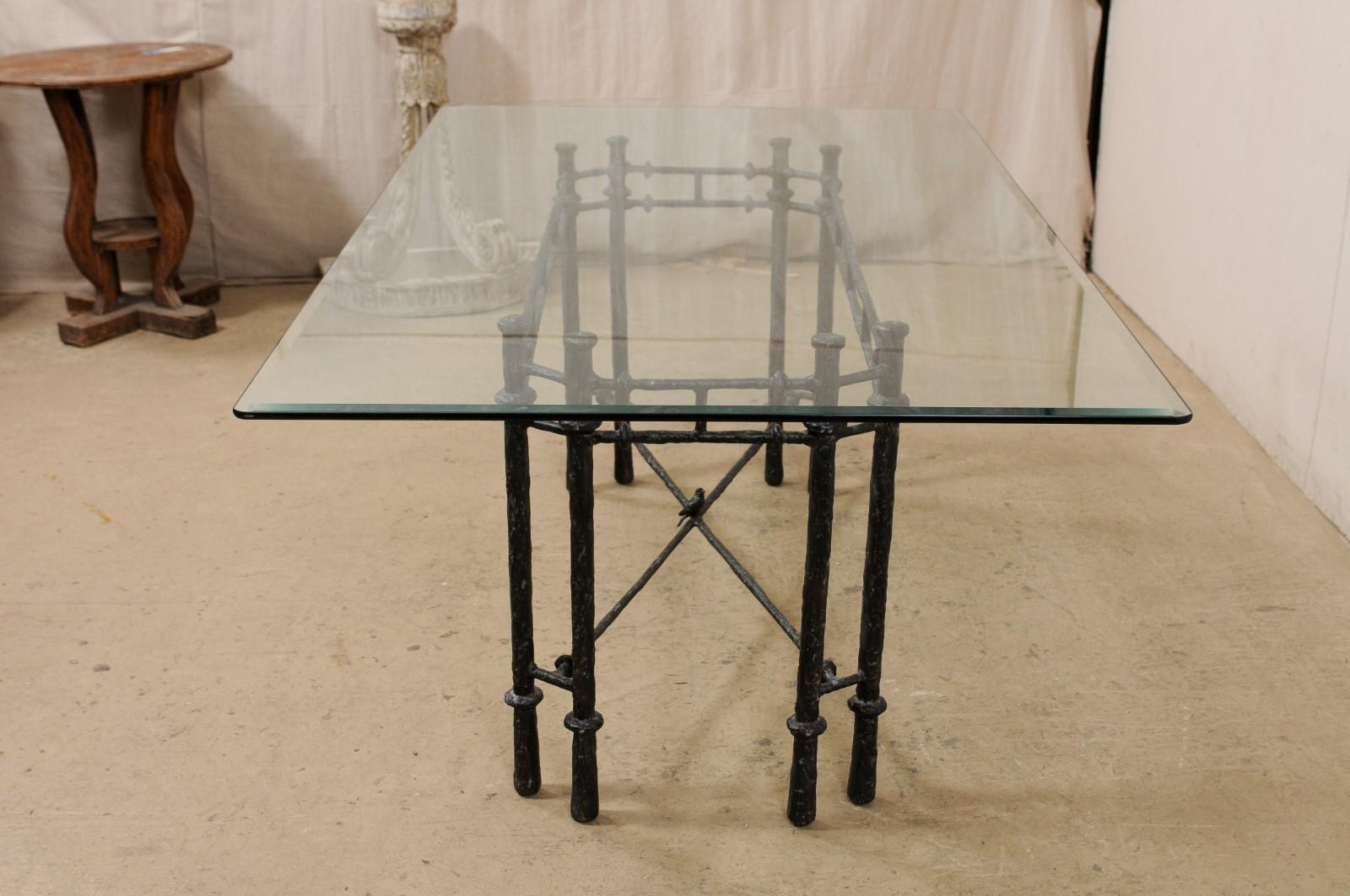 Vintage Italian Table with Giacometti Style Base and Glass Top 6
