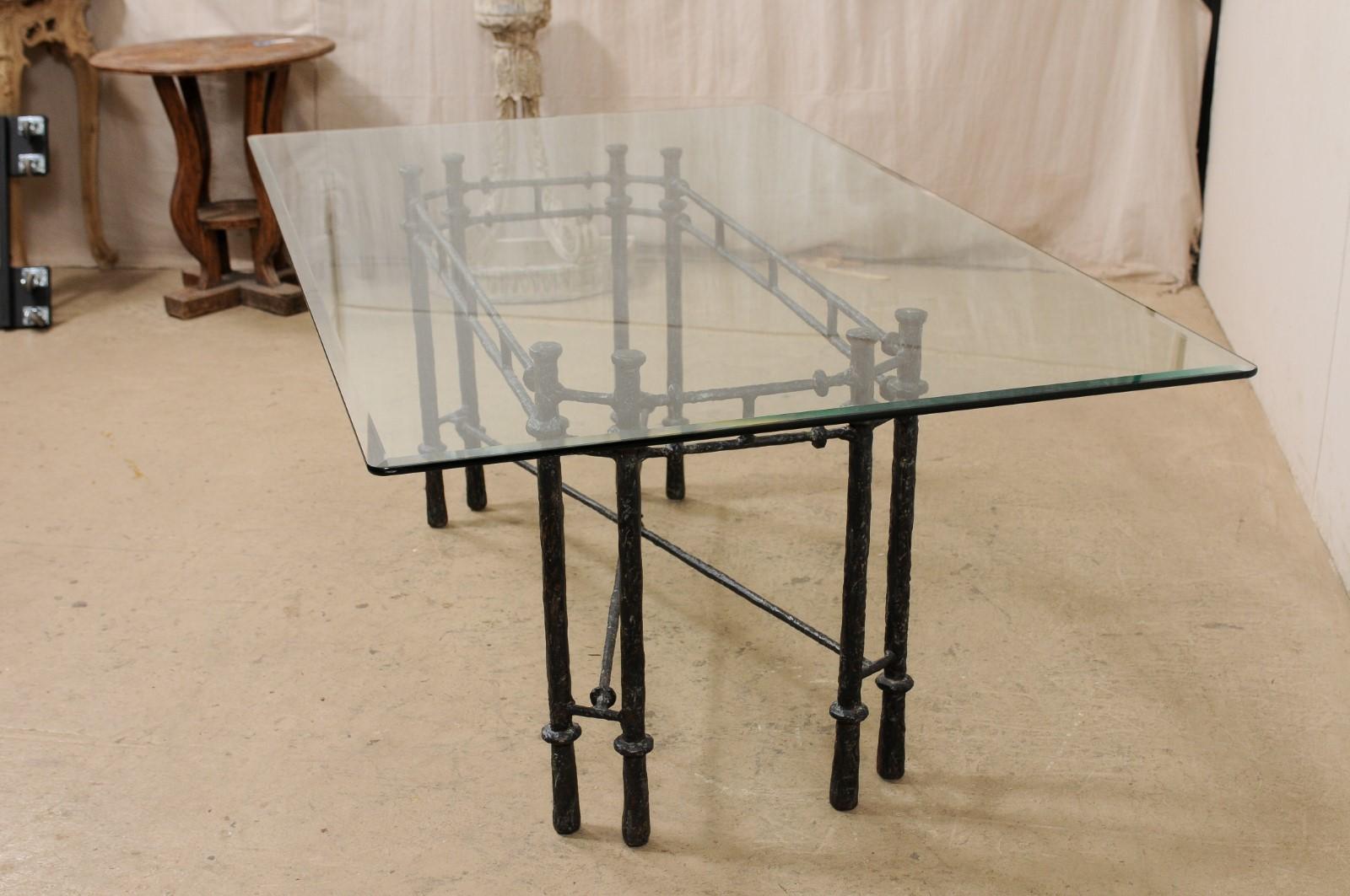 Vintage Italian Table with Giacometti Style Base and Glass Top 3