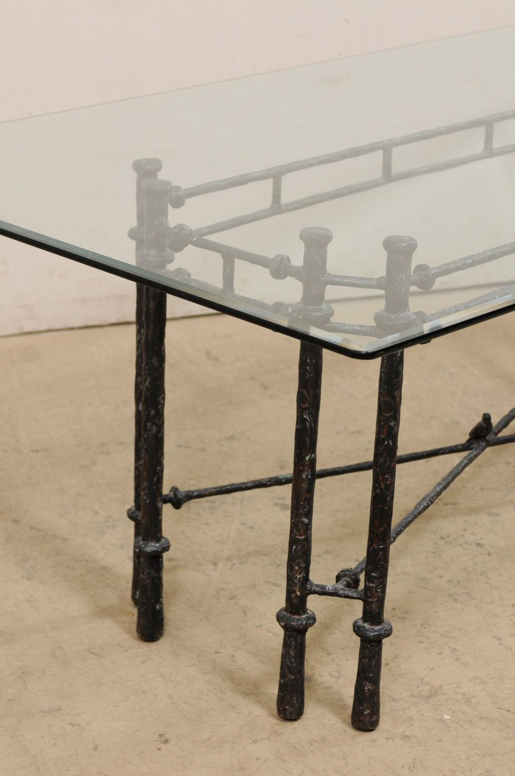 Vintage Italian Table with Giacometti Style Base and Glass Top 4