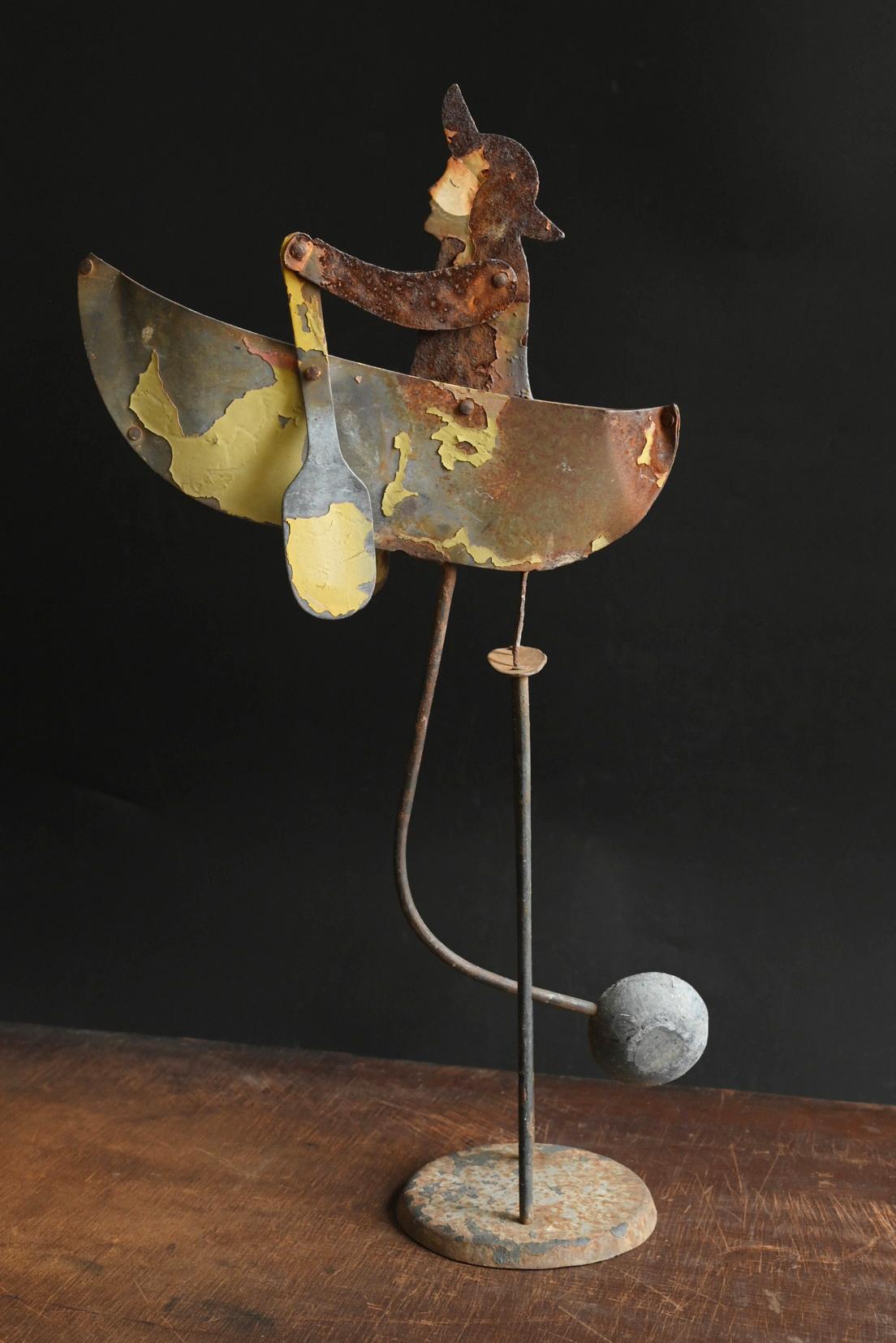 Dutch A vintage kinetic balance object of a small rowboat/Vintage iron balance toy For Sale