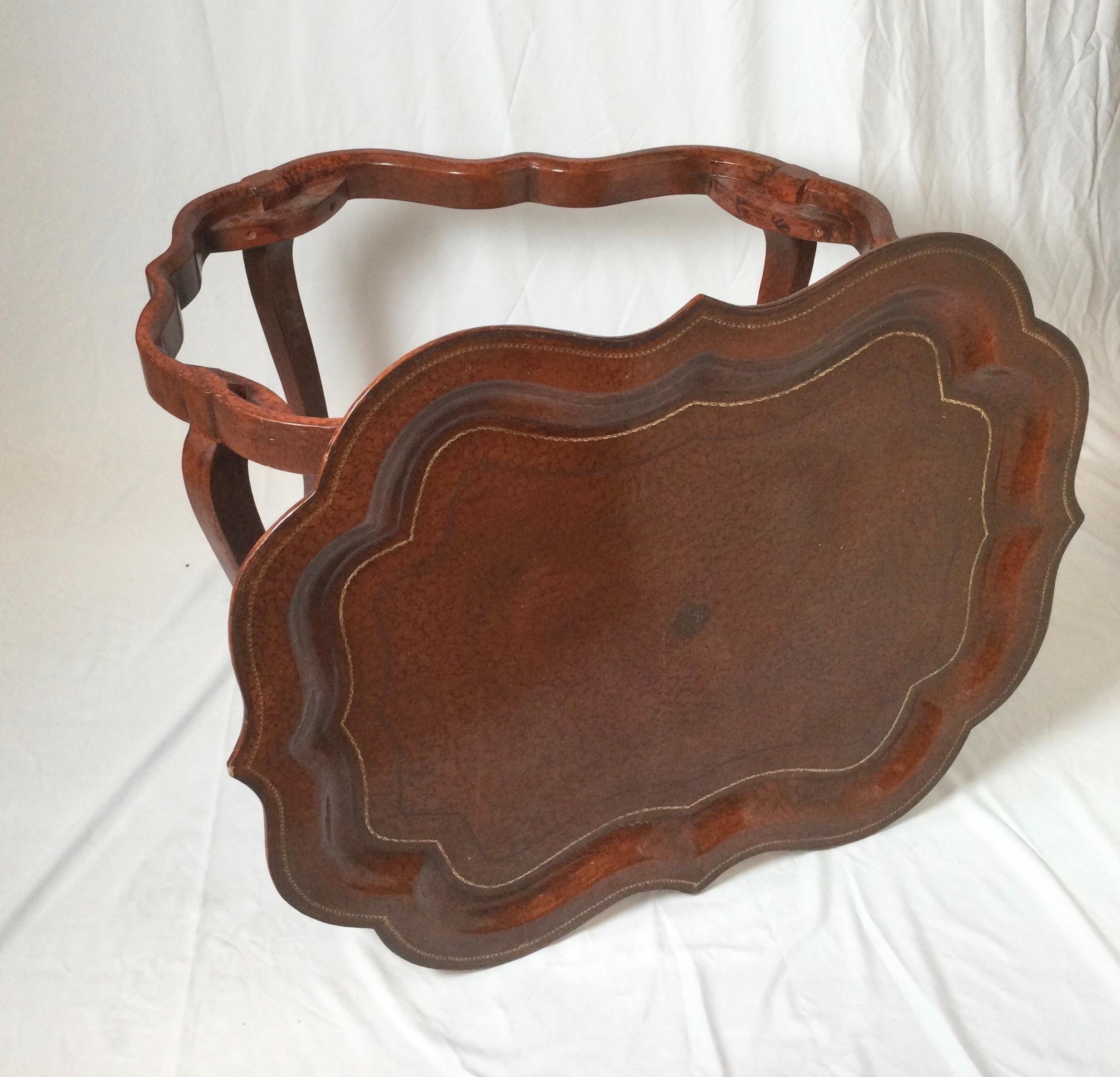 Asian Vintage Leather Tray Top Table For Sale