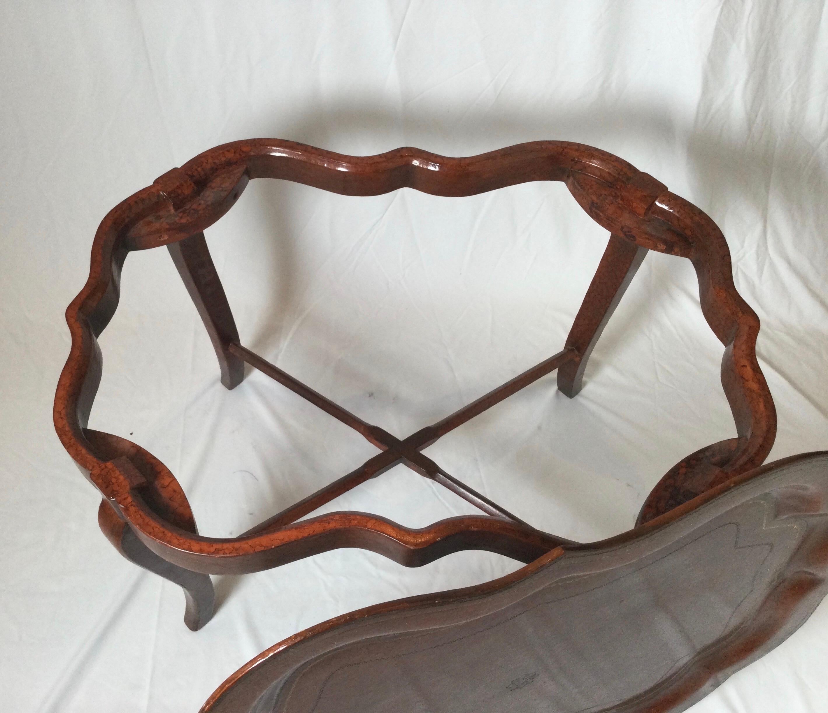 Vintage Leather Tray Top Table In Excellent Condition For Sale In Lambertville, NJ