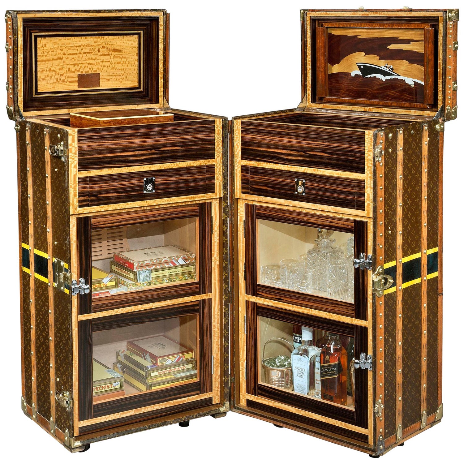 Vintage Louis Vuitton Double 'Malle Armoire' Cocktail Bar and Humidor,  1920s at 1stDibs
