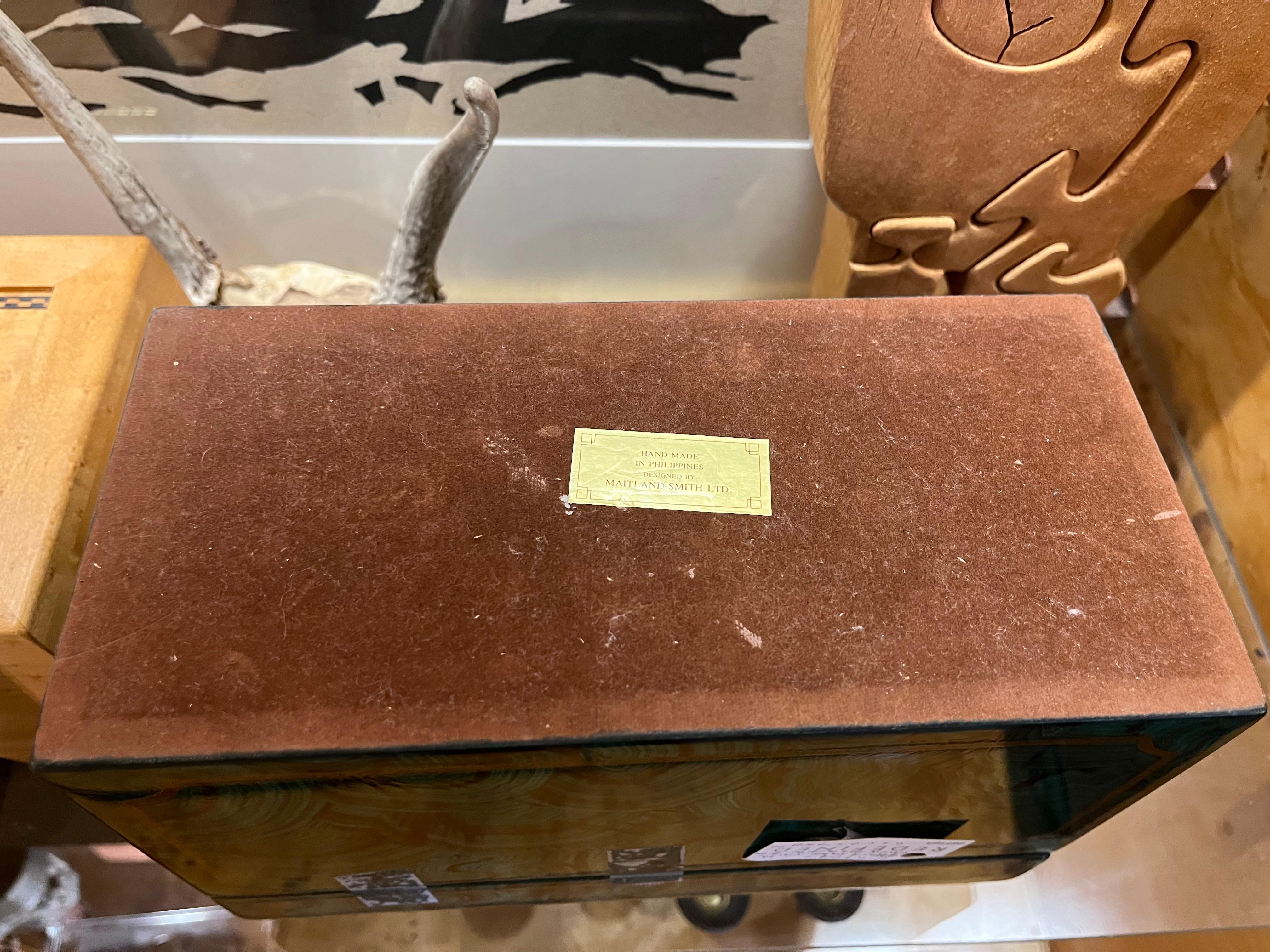 Wood Vintage Maitland Smith Faux Malachite Lidded Box For Sale