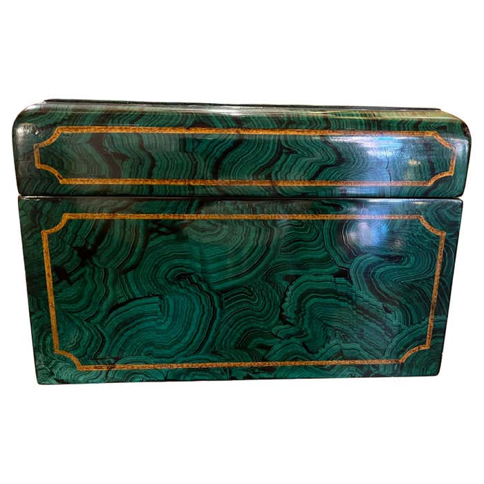 Vintage Maitland Smith Faux Malachite Lidded Box For Sale at 1stDibs