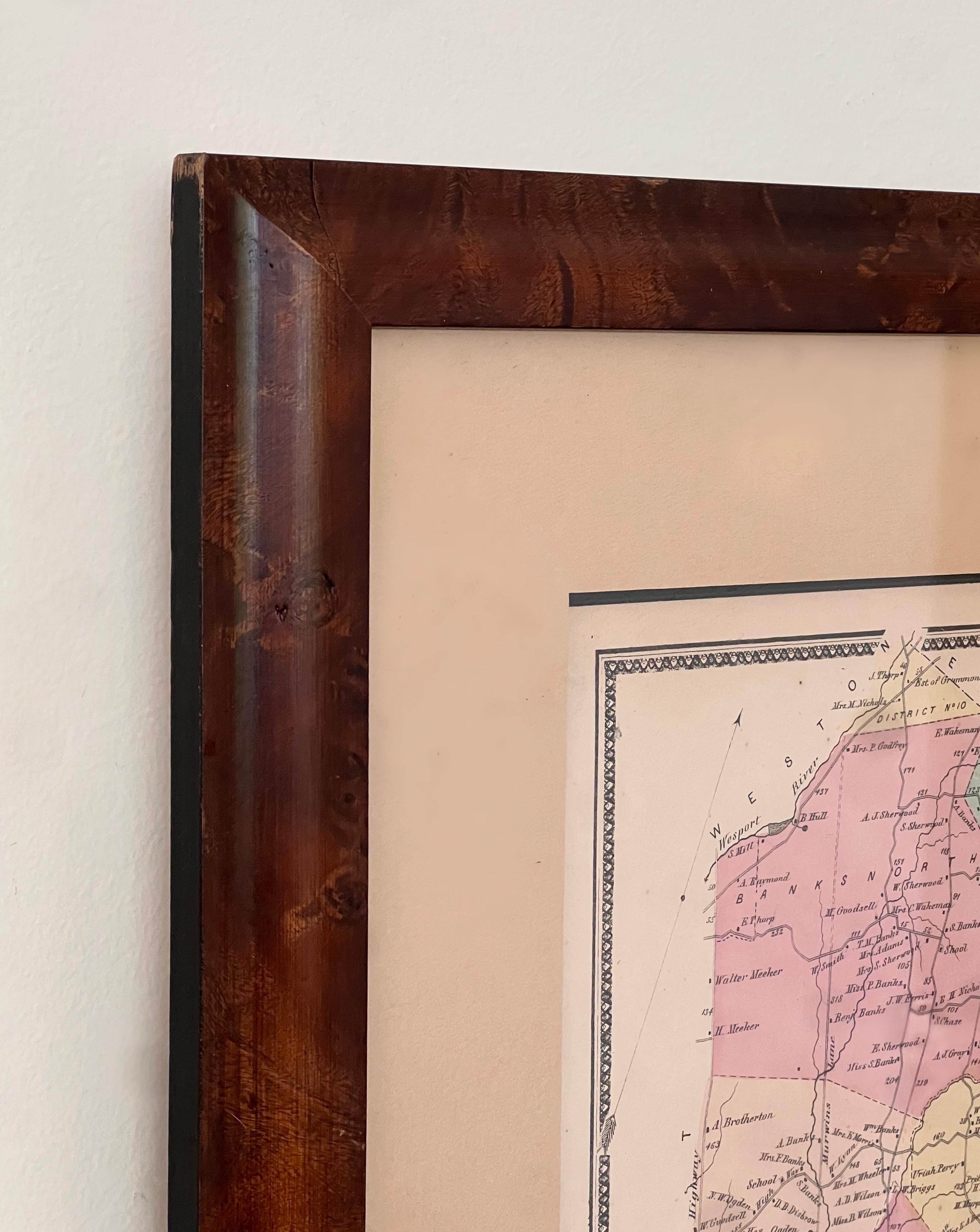 Vintage-Karte von Fairfield Connecticut, gerahmt in Wurzelholz, Anfang 20. im Angebot 3