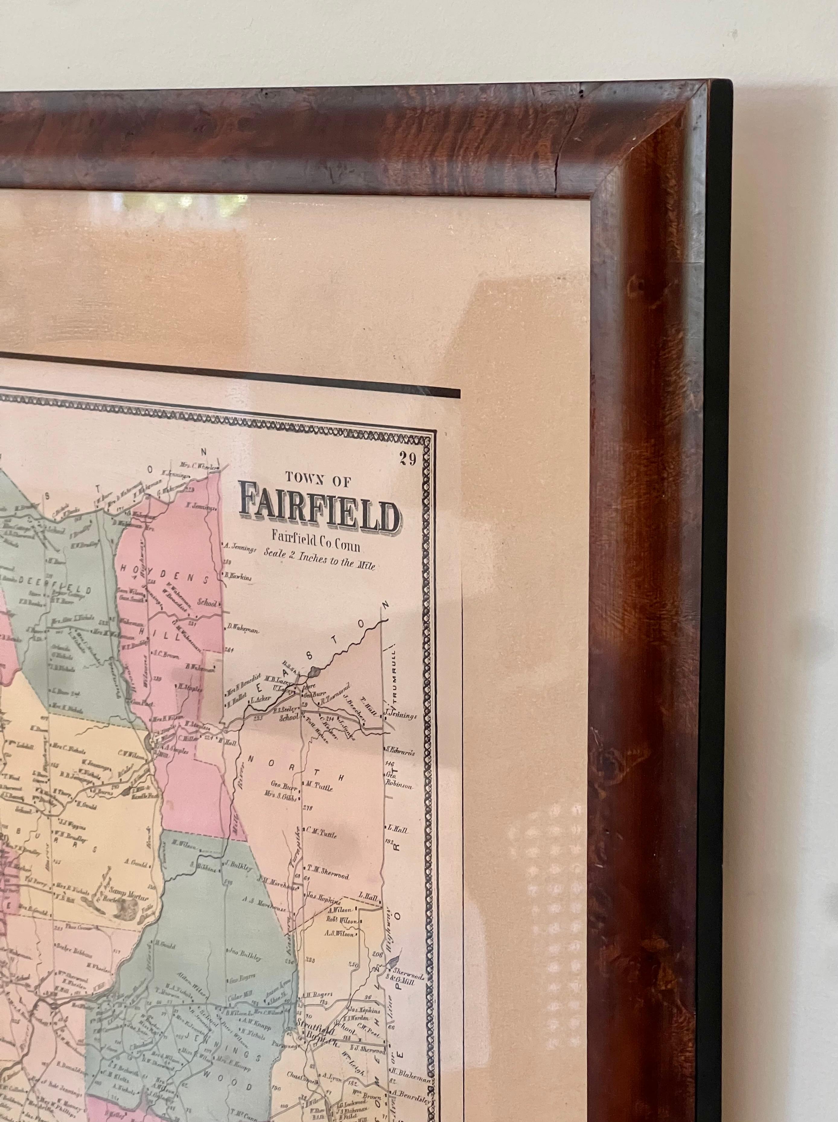 Vintage-Karte von Fairfield Connecticut, gerahmt in Wurzelholz, Anfang 20. im Angebot 5