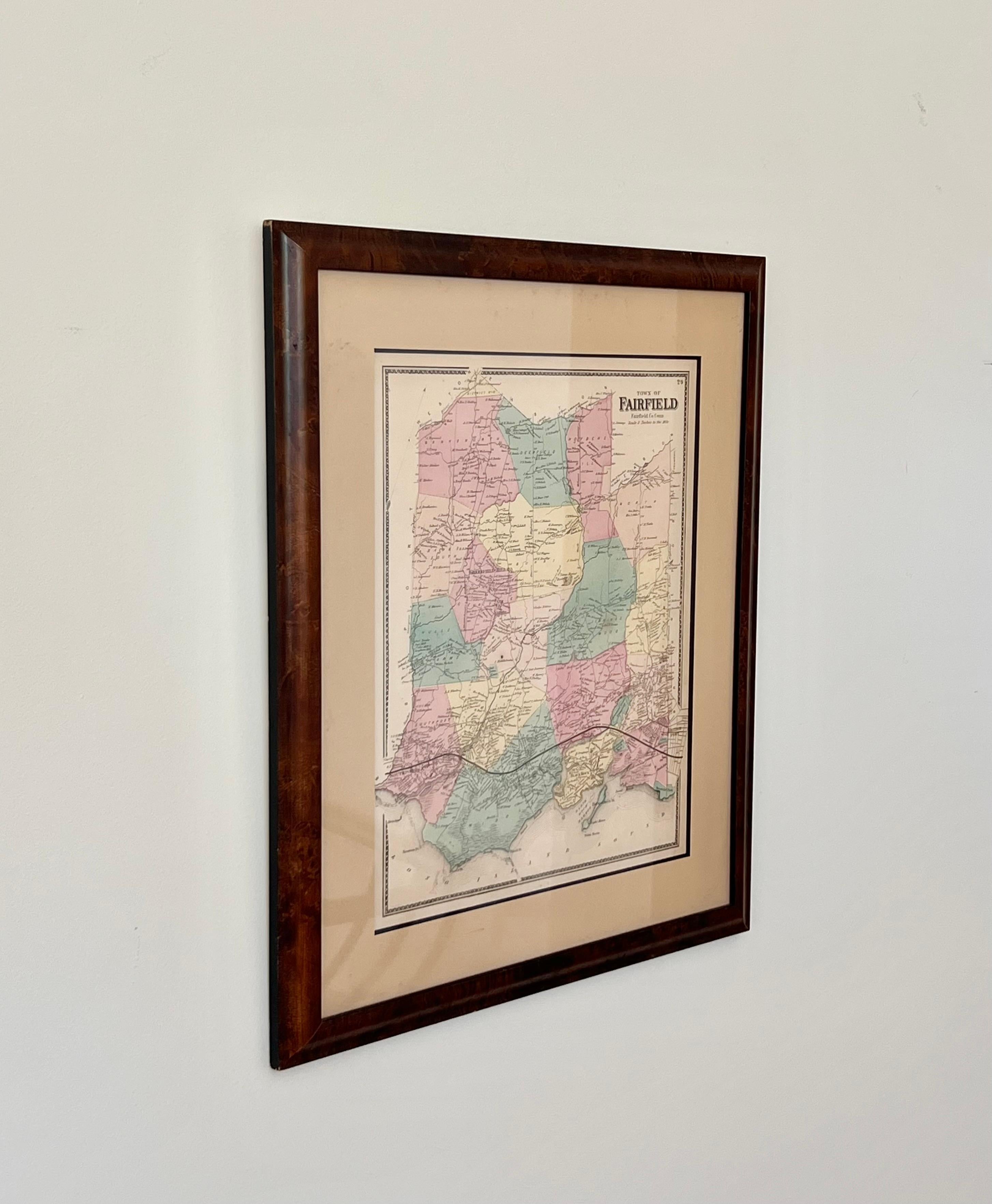 Vintage-Karte von Fairfield Connecticut, gerahmt in Wurzelholz, Anfang 20. im Angebot 7
