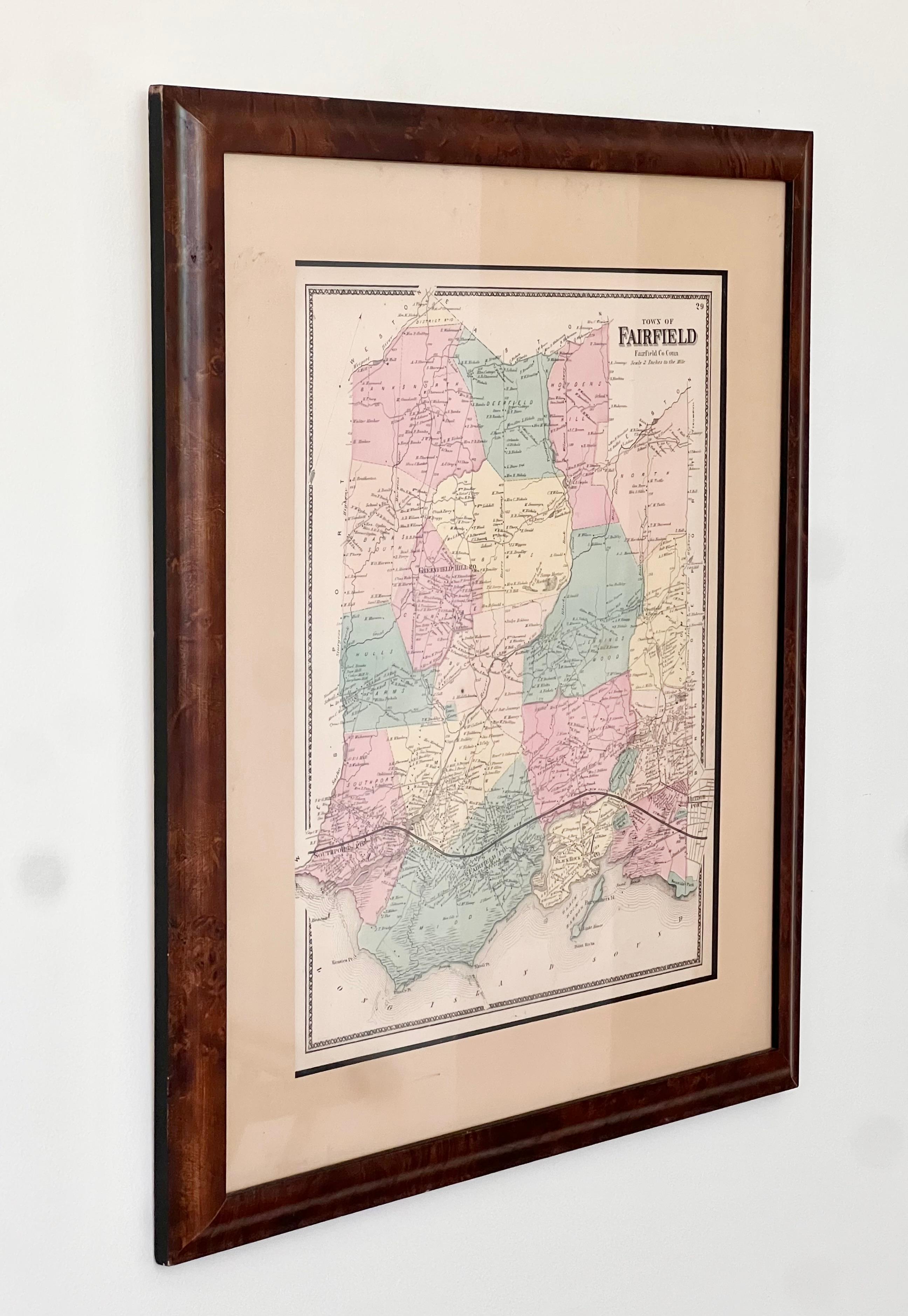 Vintage-Karte von Fairfield Connecticut, gerahmt in Wurzelholz, Anfang 20. im Angebot 8