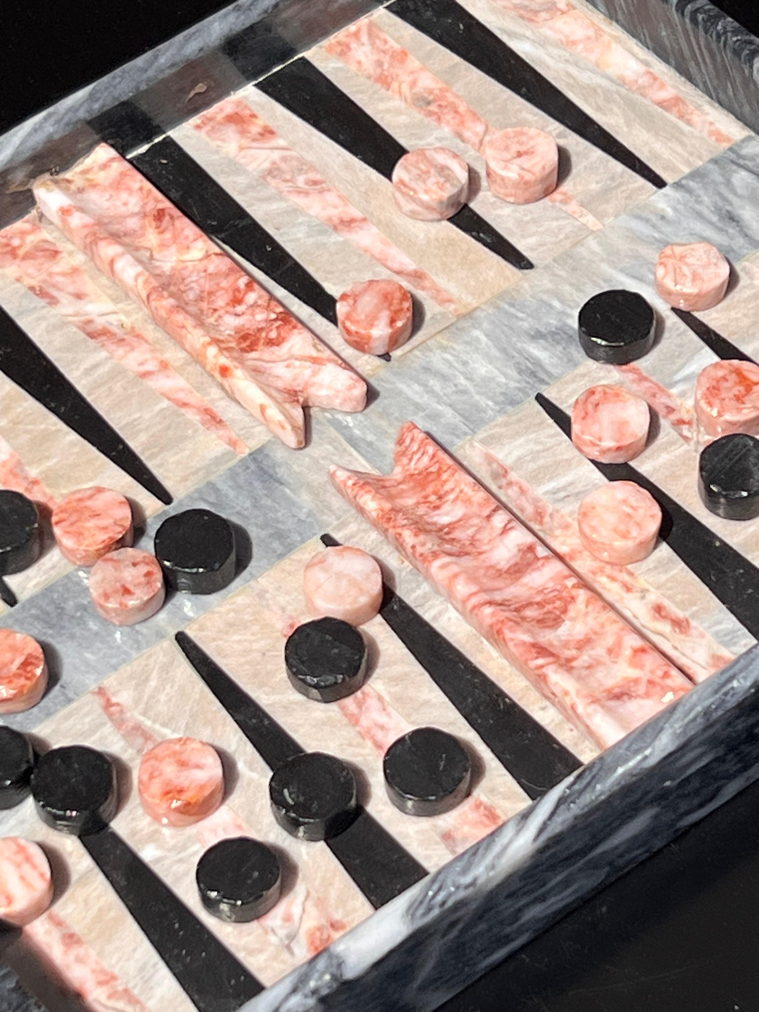 Un set da gioco di backgammon in marmo d'epoca, 20° secolo in vendita 6