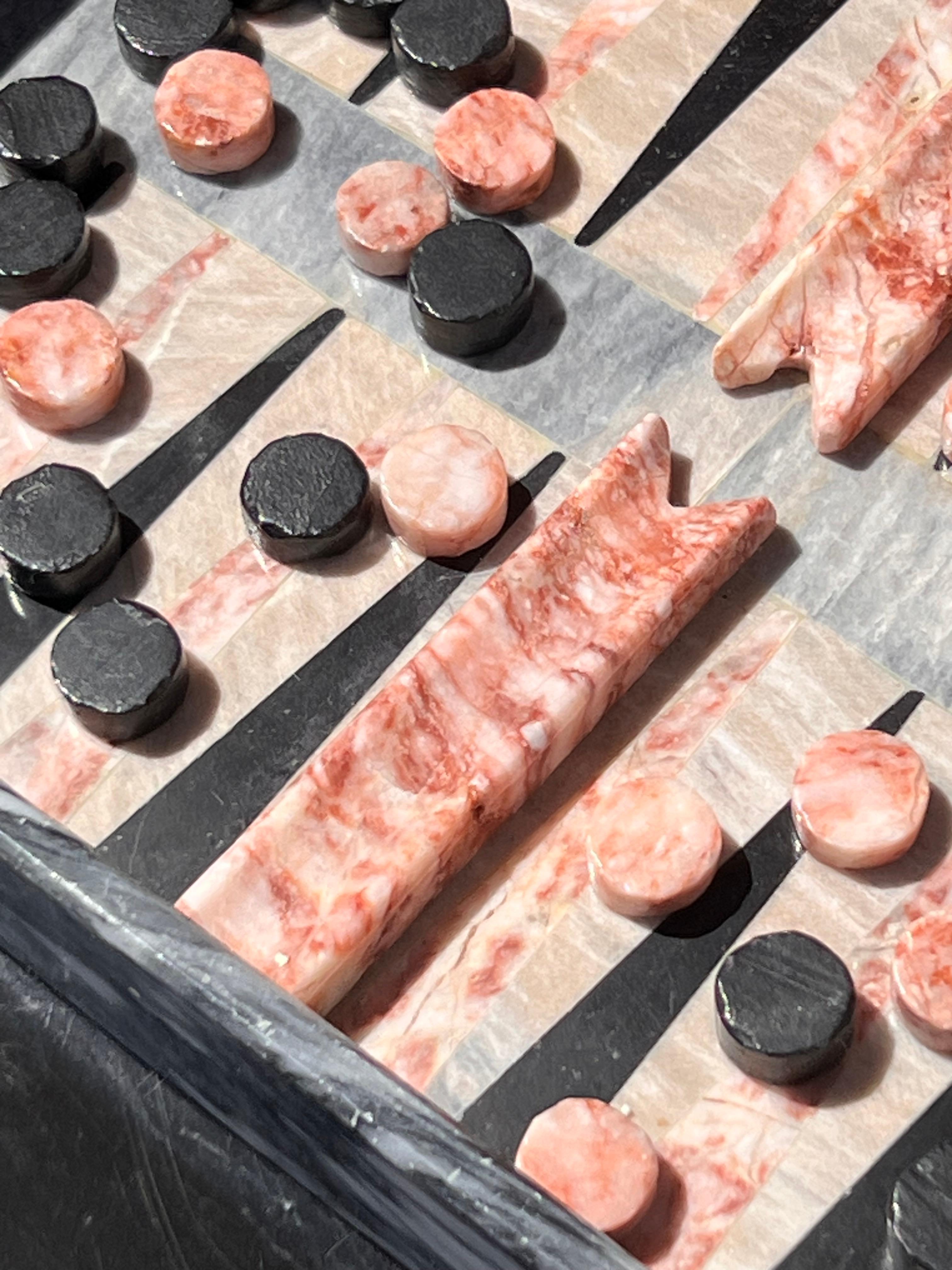 Un set da gioco di backgammon in marmo d'epoca, 20° secolo in vendita 9
