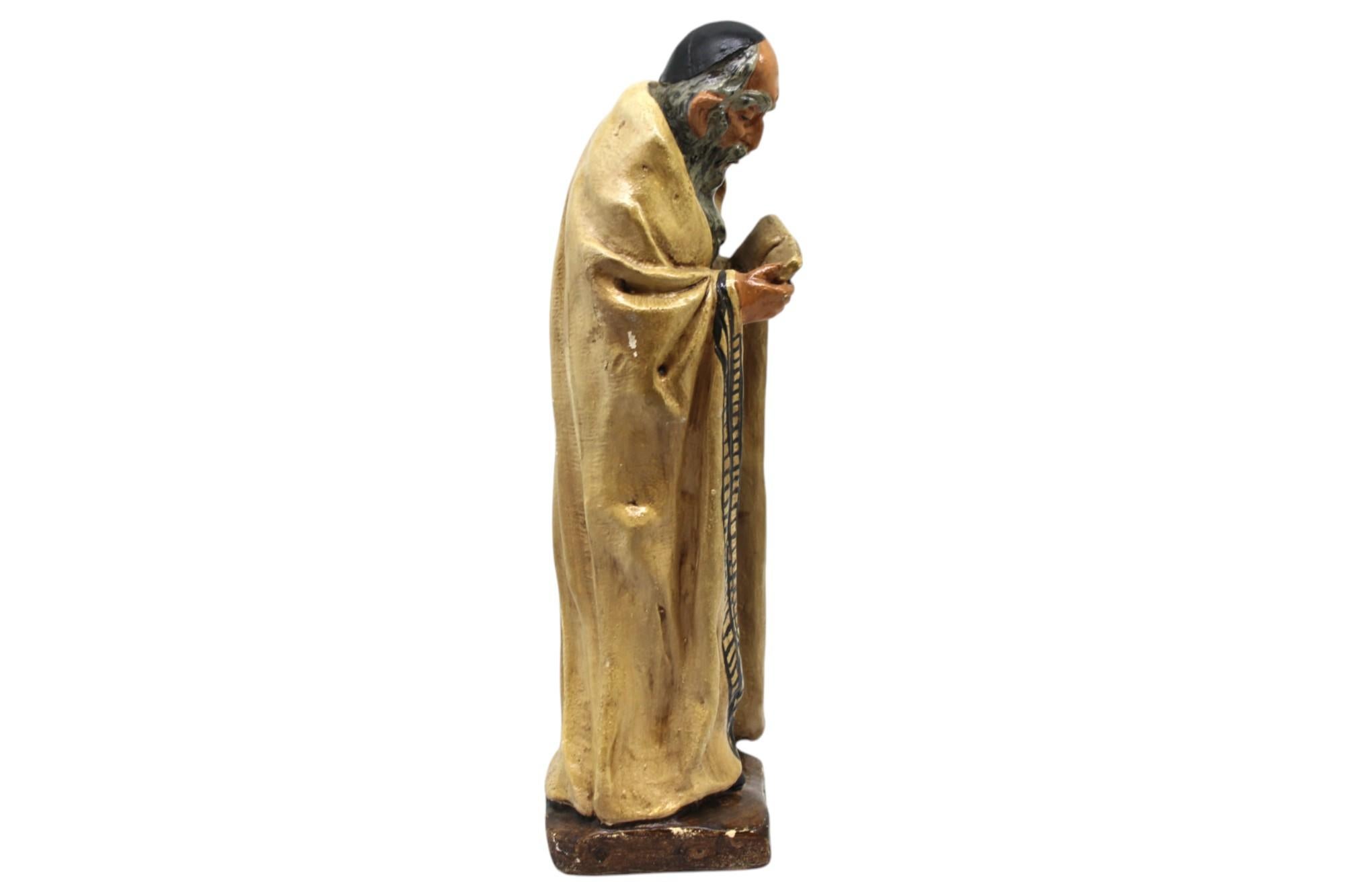 A charming and expressive vintage sculpture by Marwal Industries, this piece was created in New York during the 1960s, and is a fine example of chalkware Judaica—sculptures made from Hydrastone, a blend of plaster of Paris and gypsum. Chalkware,