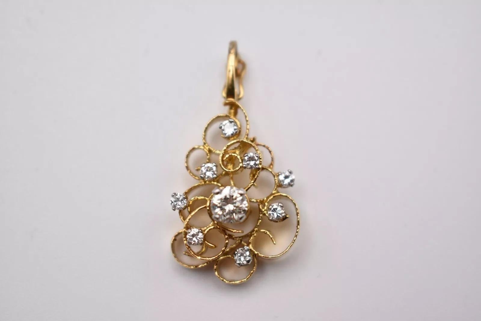 Women's A Vintage Mid Century Modern Brilliant Cut Diamond Fancy Drop Pendant 18ct Gold For Sale