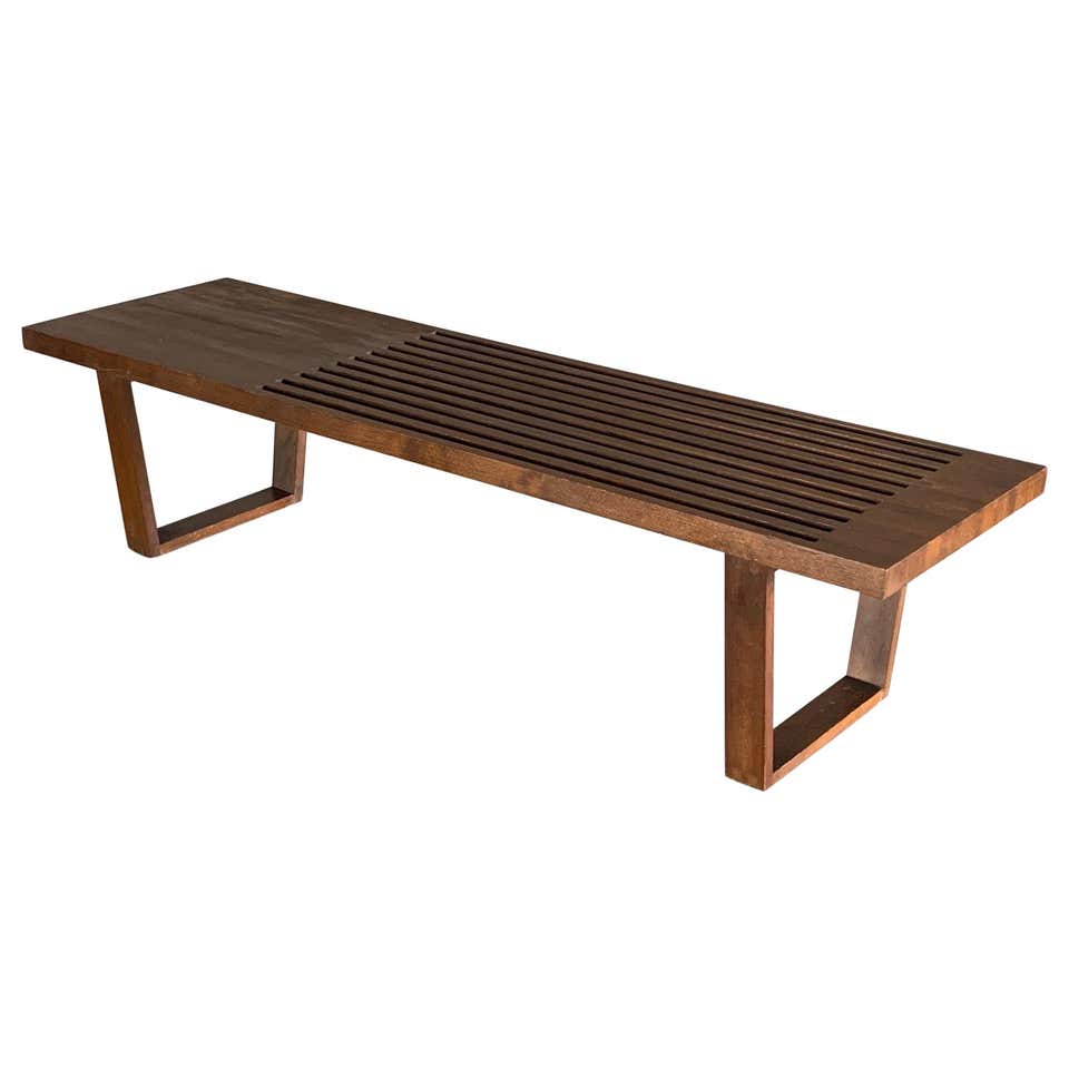 Vintage Midcentury Slat Bench at 1stDibs