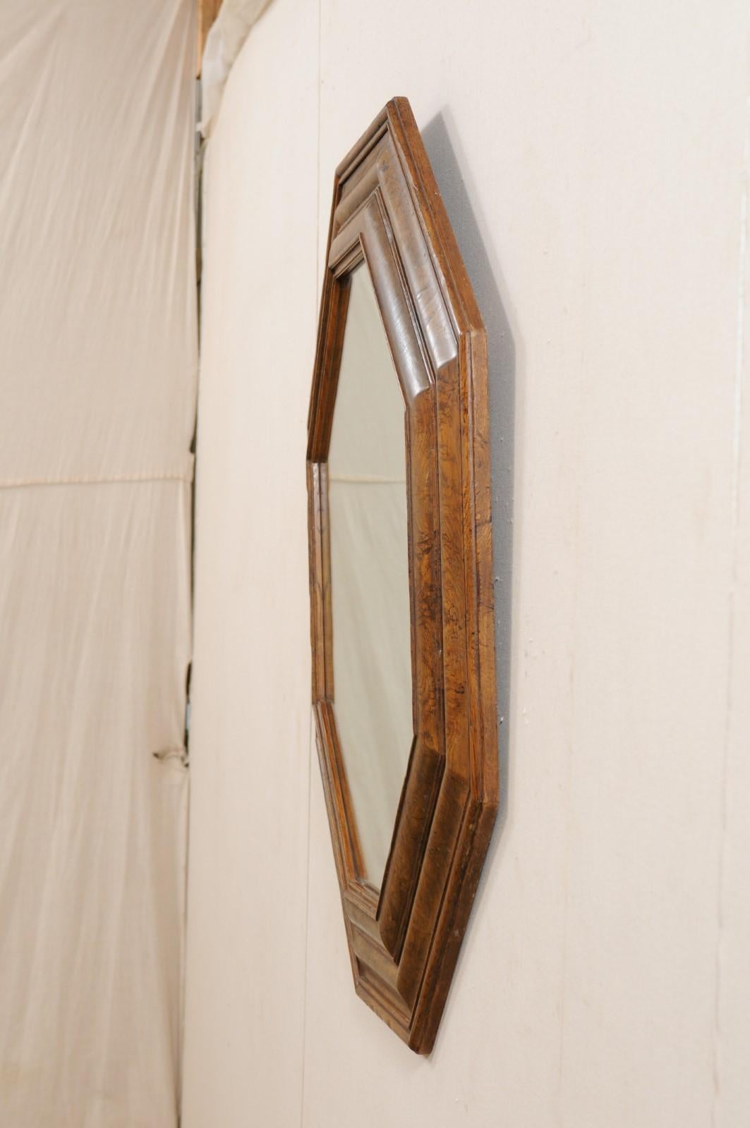 Vintage Octagonal-Shaped Mirror with Burled-Walnut Surround 1