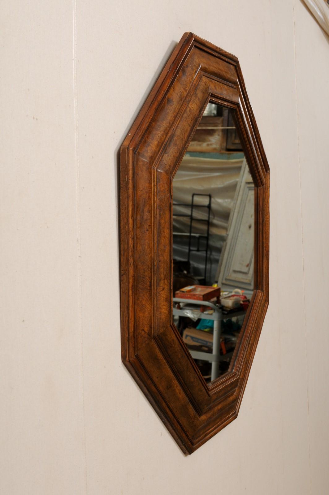 Vintage Octagonal-Shaped Mirror with Burled-Walnut Surround 4