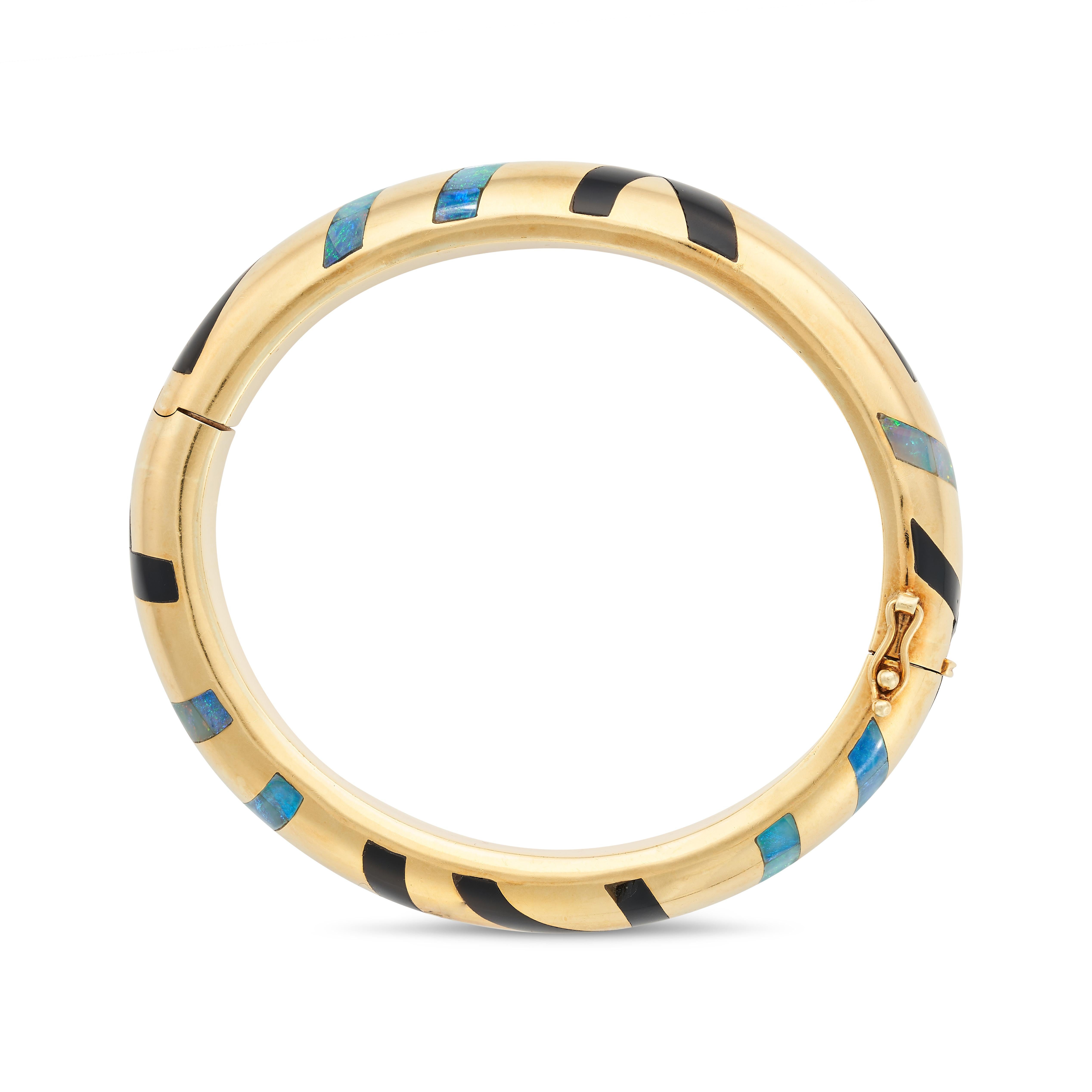 Femenino o masculino Brazalete vintage de ópalo y ónice de Asch Grossbardt, años 80 en venta