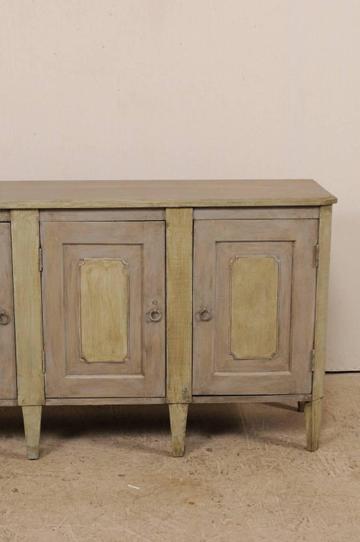 Vintage Painted Wood Buffet Sideboard Cabinet In Grey With Soft