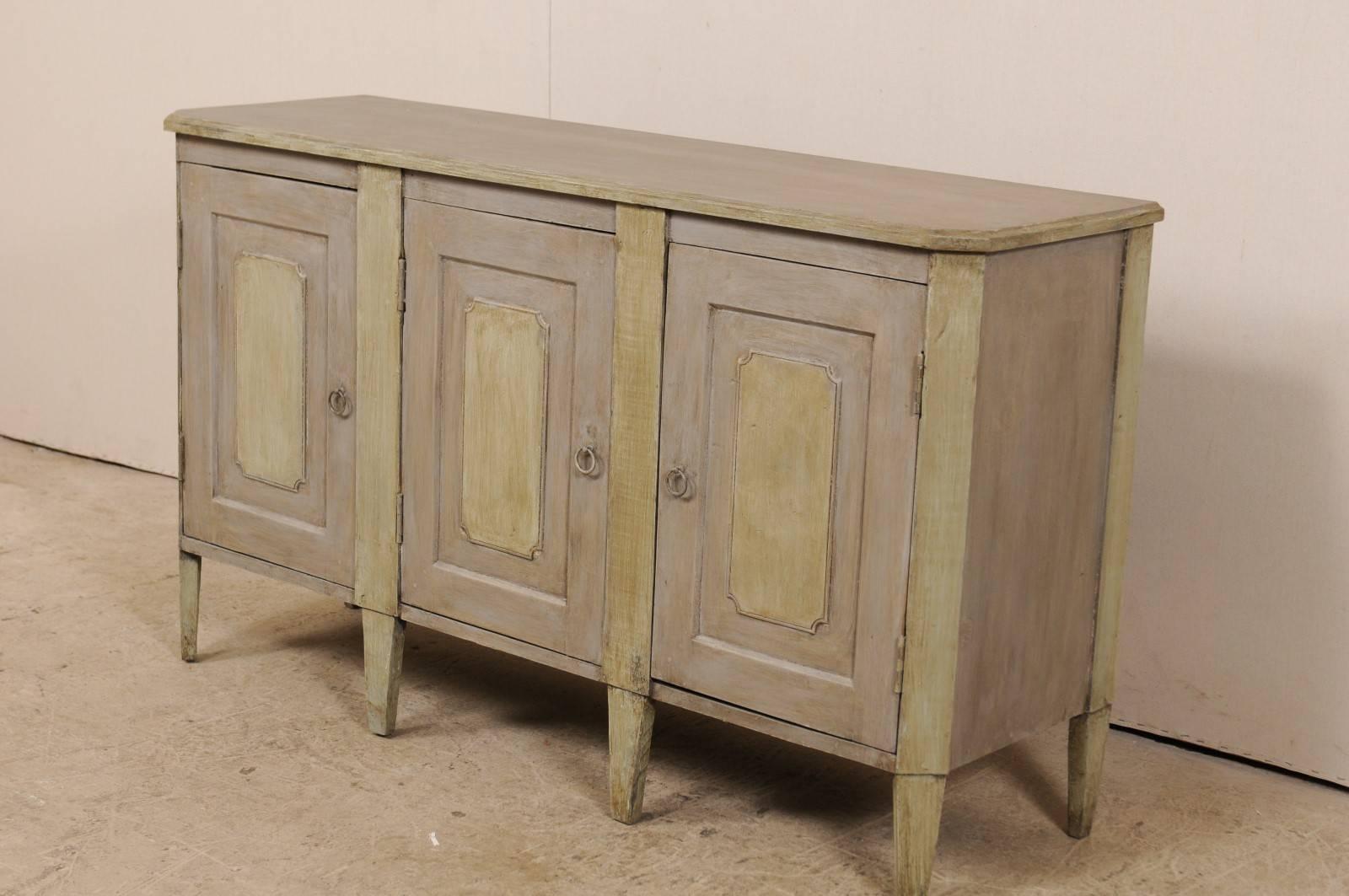 American Vintage Painted Wood Buffet Sideboard Cabinet in Grey with Soft Green Accents