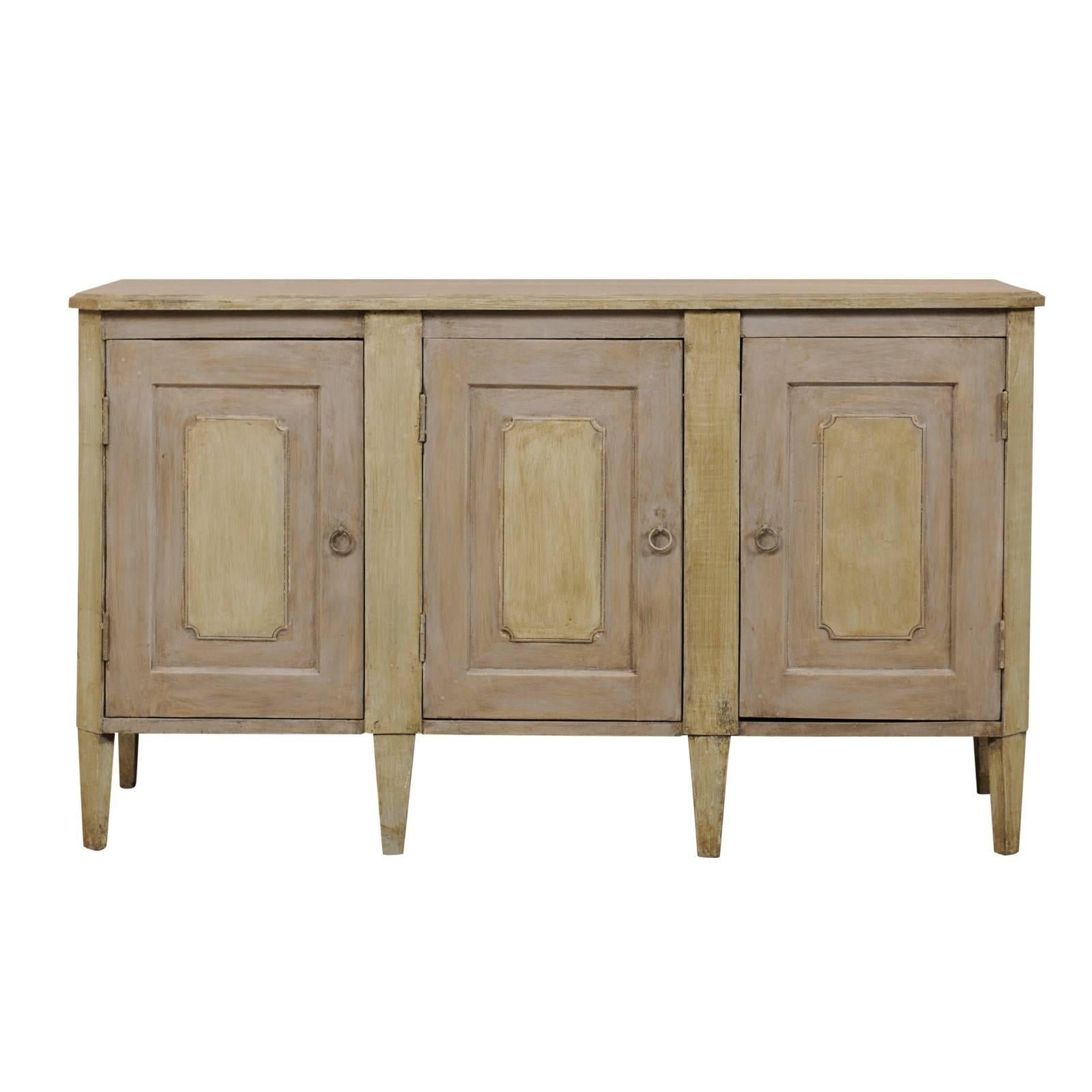Vintage Painted Wood Buffet Sideboard Cabinet in Grey with Soft Green Accents
