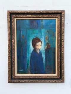Peinture Vintage "Figure en bleu" par Ermanno Vanni ca' 1960's