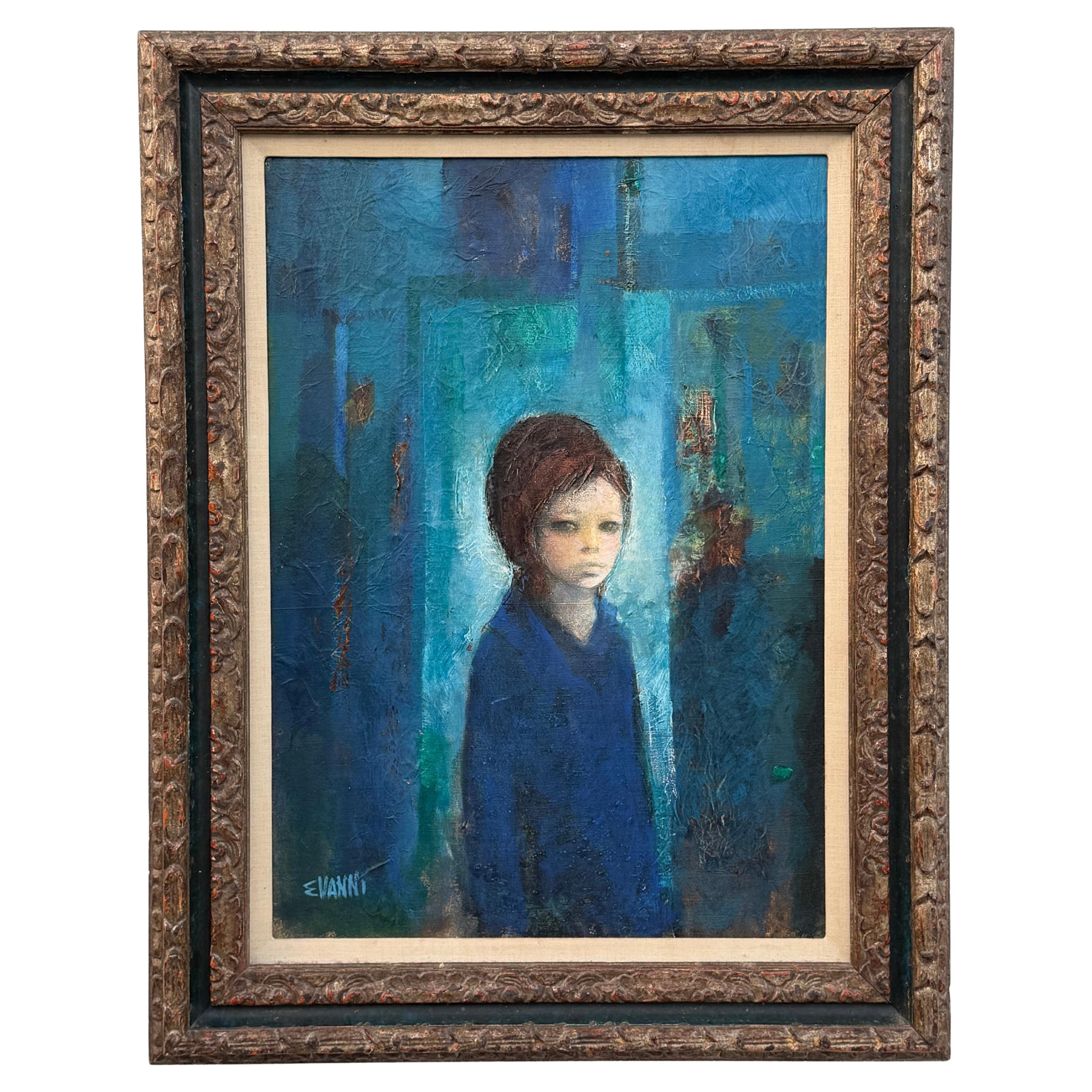 Ein Vintage-Gemälde "Figur in blau" von Ermanno Vanni ca
 1960
s